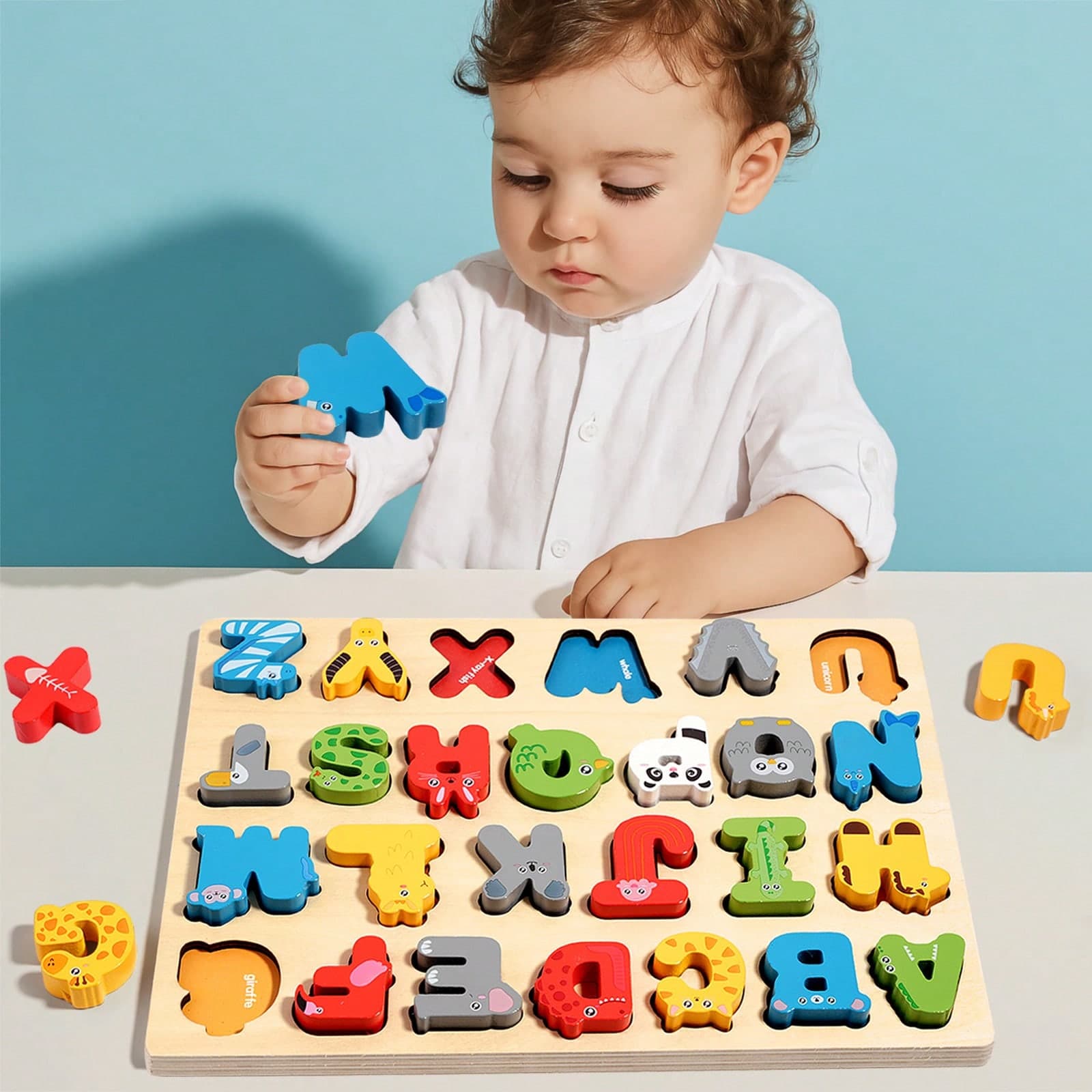 3D Colorful Letter & Number Puzzle, Montessori Wooden Matching Game, Early Educational Toy, Math & Shape Recognition