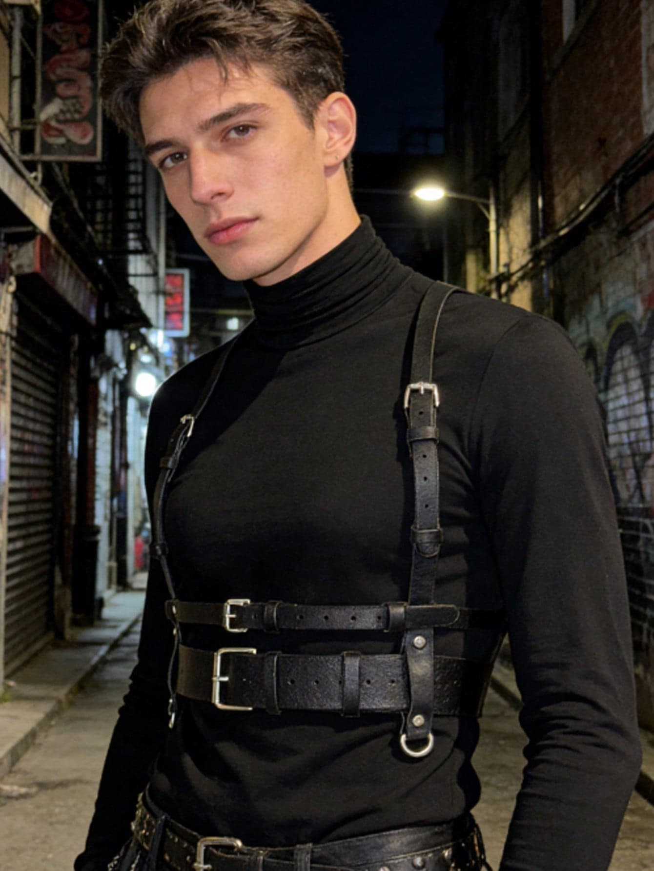 Punk Style Leather Suspender Belt, Gothic Adjustable Buckle Waist Belt, Suitable For Cosplay, Theme Parties, Stage Performance, Punk Style Decoration