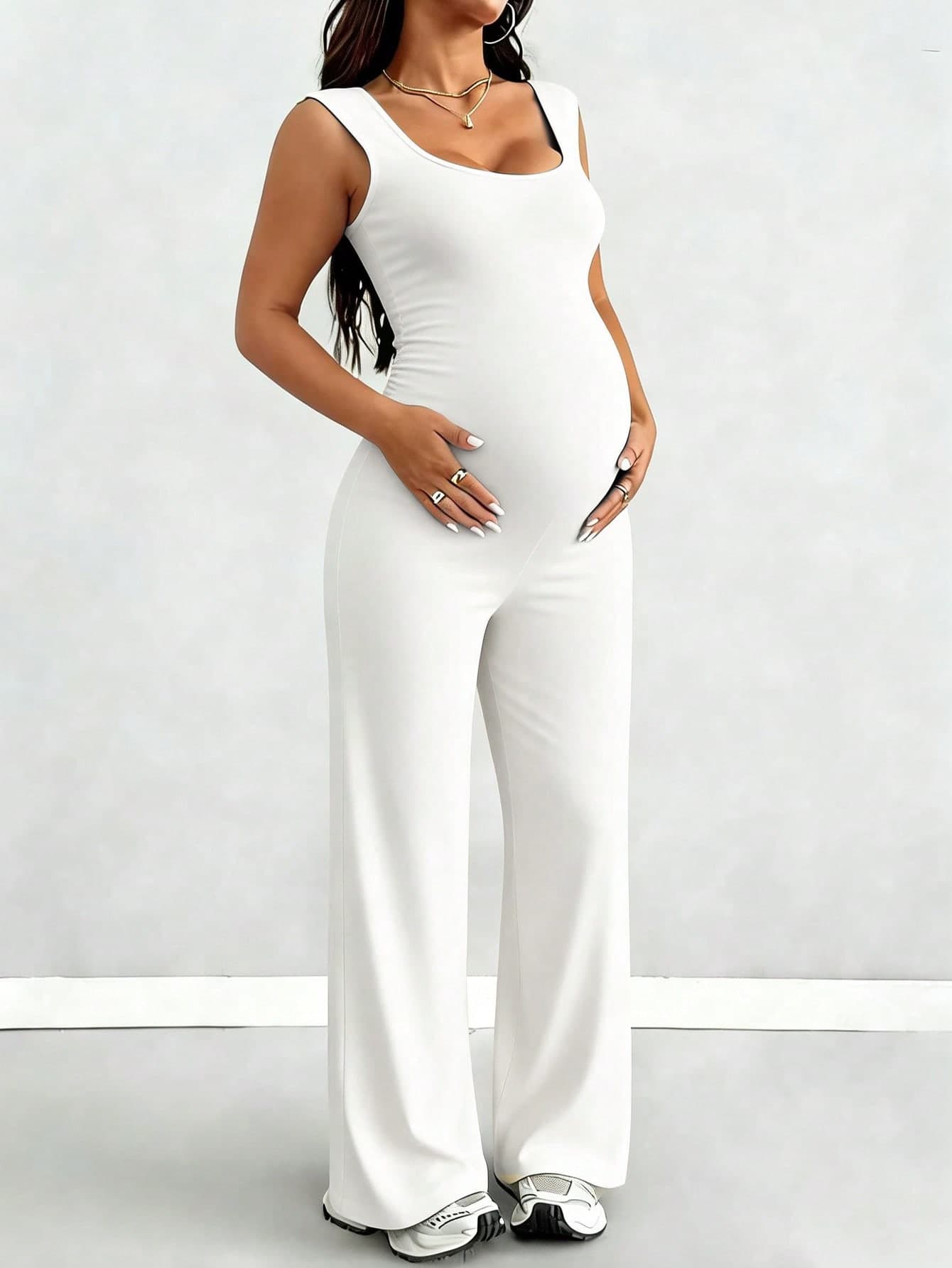 Parara Maternity Jumpsuit Tank Top Long Pants High Elasticity Jumpsuit, And Maternity Jumpsuit, Festival Outfits For Women White Summer