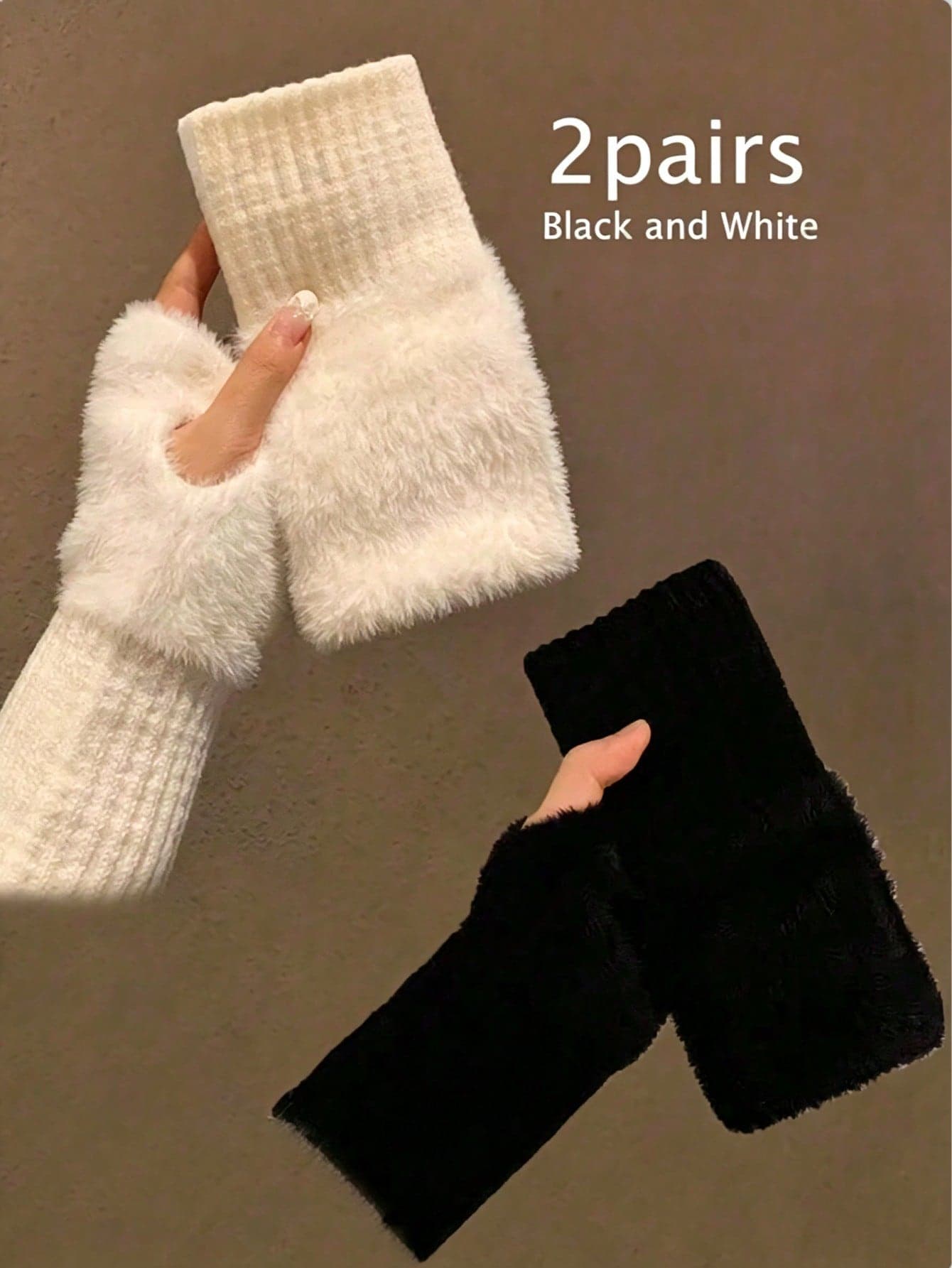1 Pair Or 2 Pairs Women's Fuzzy Solid Color Warm Fingerless Half-Finger Gloves, Autumn/Winter Knitted Wrist Guard, Versatile Office Student Writing Elastic Knitted Yarn Gloves