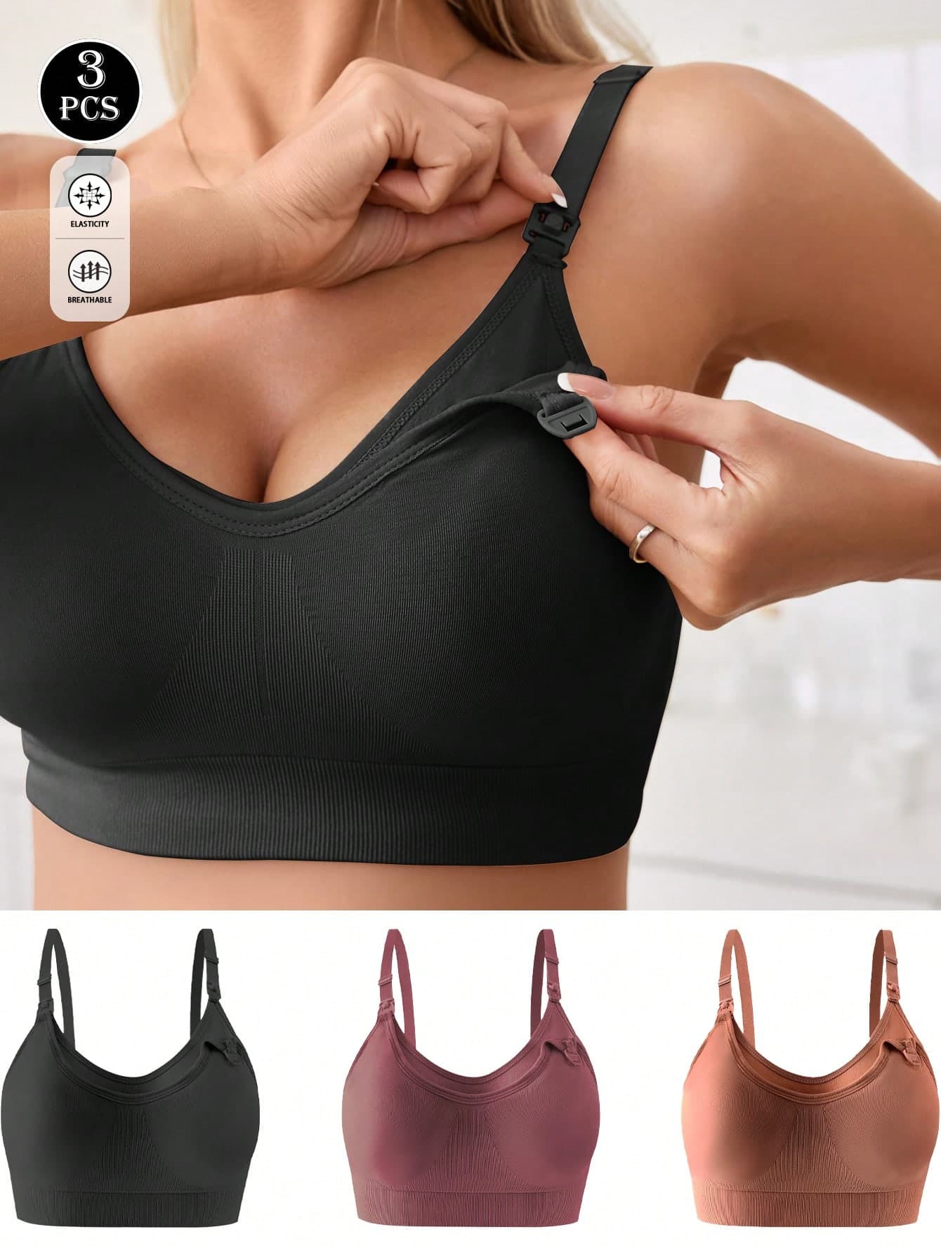 3pcs/Set Maternity & Nursing Bras, Sexy Front-Open Breastfeeding Bras, Comfortable Seamless Anti-Sagging Bras For Pregnancy & Postpartum