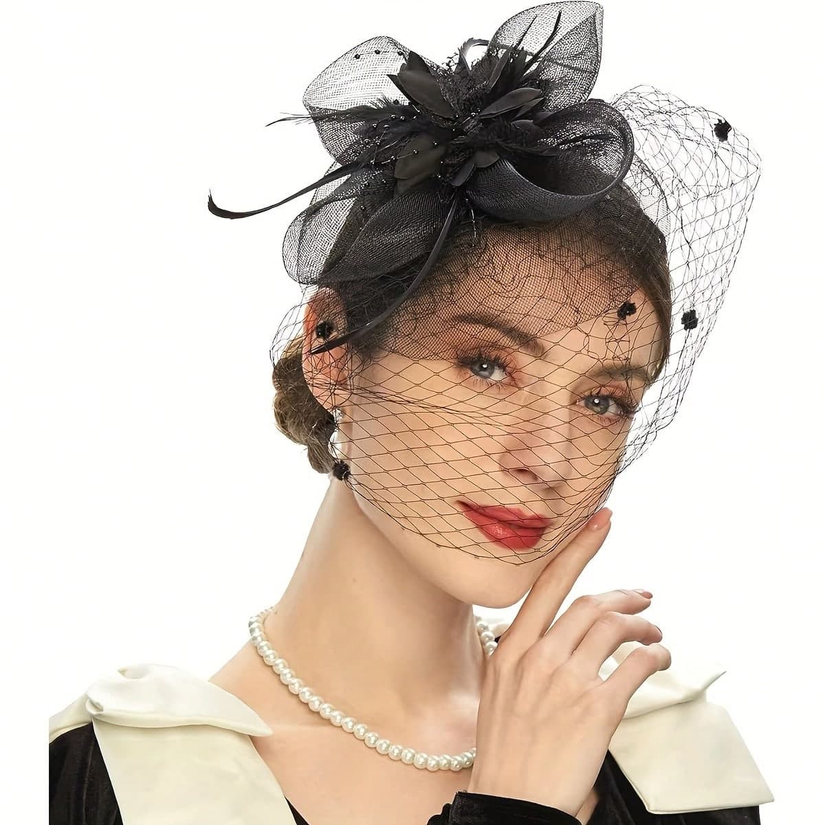 HITYfascinator 1pc Net Derby Hat, Fashionable Headpiece, Suitable For Tea Party, Birthday, Horse Racing, Wedding