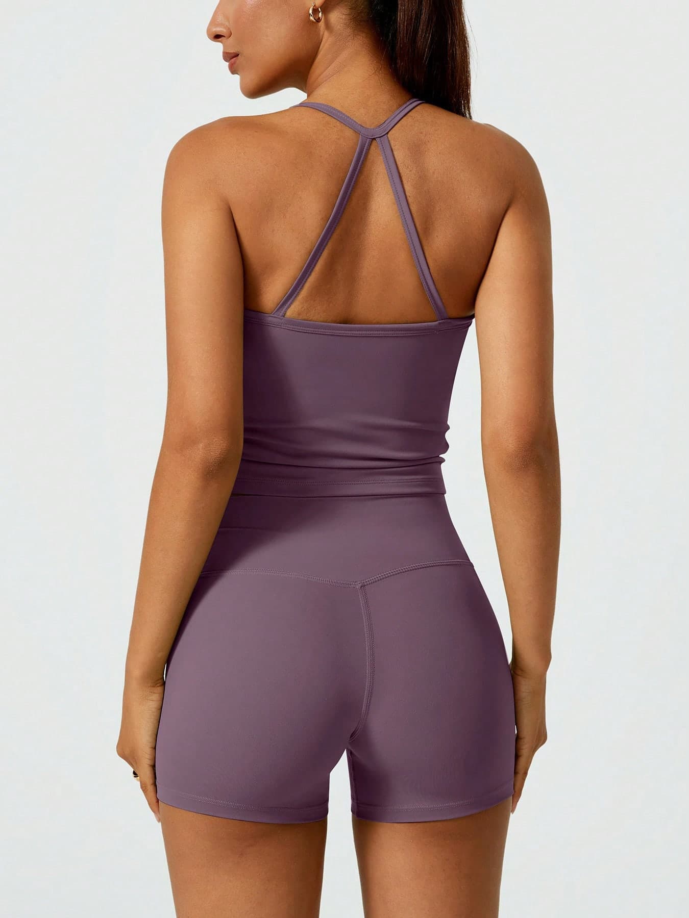 NcmRyu Women's Halter Backless Yoga Top & Booty Shorts Set, Naked Feel Yoga Outfit, Fitness Sports Suit