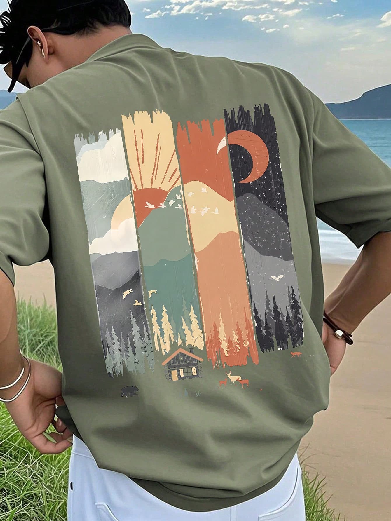 1pc Men's Graphic T-Shirt Beach Vacation Casual Summer Clothing Printed Loose Fit Short Sleeve T-Shirt