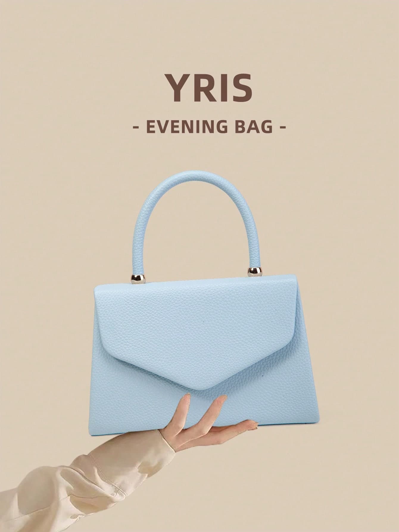 1pc Fashion Blue Litchi Grain PU Handbag With Flap, Charming Elegant Ladies Business Bag, Suitable For Women's Daily Use, Clutch/Tote/Shoulder Bag/Crossbody Bag, Applicable For Wedding/Party/Prom/Banquet