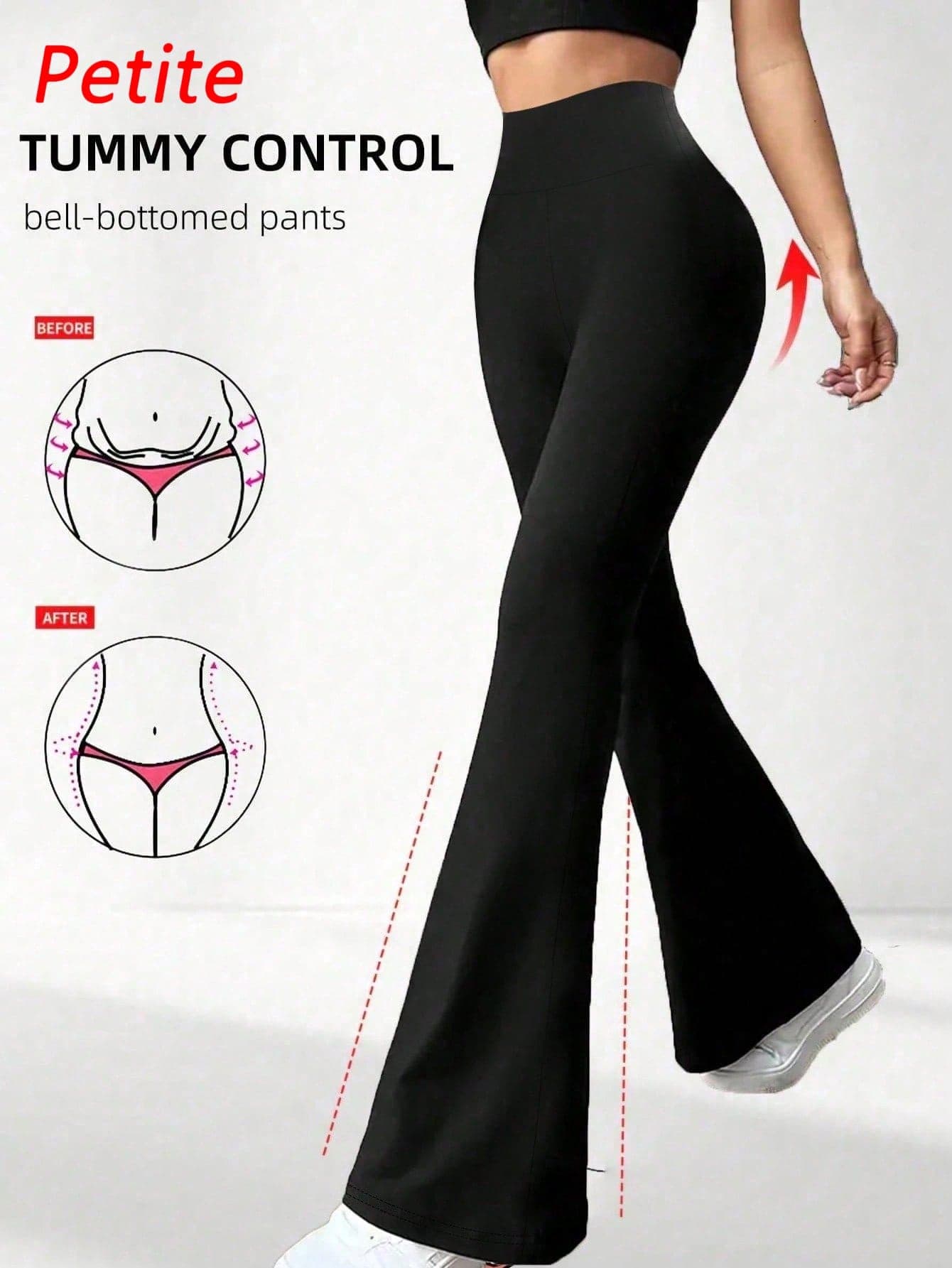 Women's Solid Color Casual High Waist Flare Pants Spring Black ,Petite Women