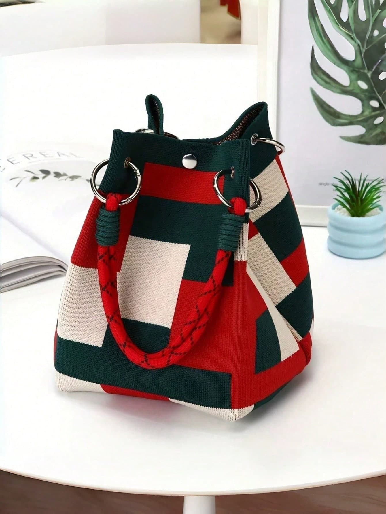 New Fashion Women's Handbag - Multifunctional Shoulder Bag With Safety Lock Design, Large Capacity Tote Bag, Wristlet, Wallet, 2-In-1 Storage Pouch, Suitable For Travel, Outdoor, Commute And Daily Use, Durable Handle, Fashionable Accessory, New INS-Style Woven Tote Bag, Stylish White Tapered Photography Tote, Holiday Gift, Shopping Bag, Cosmetic Tool Storage