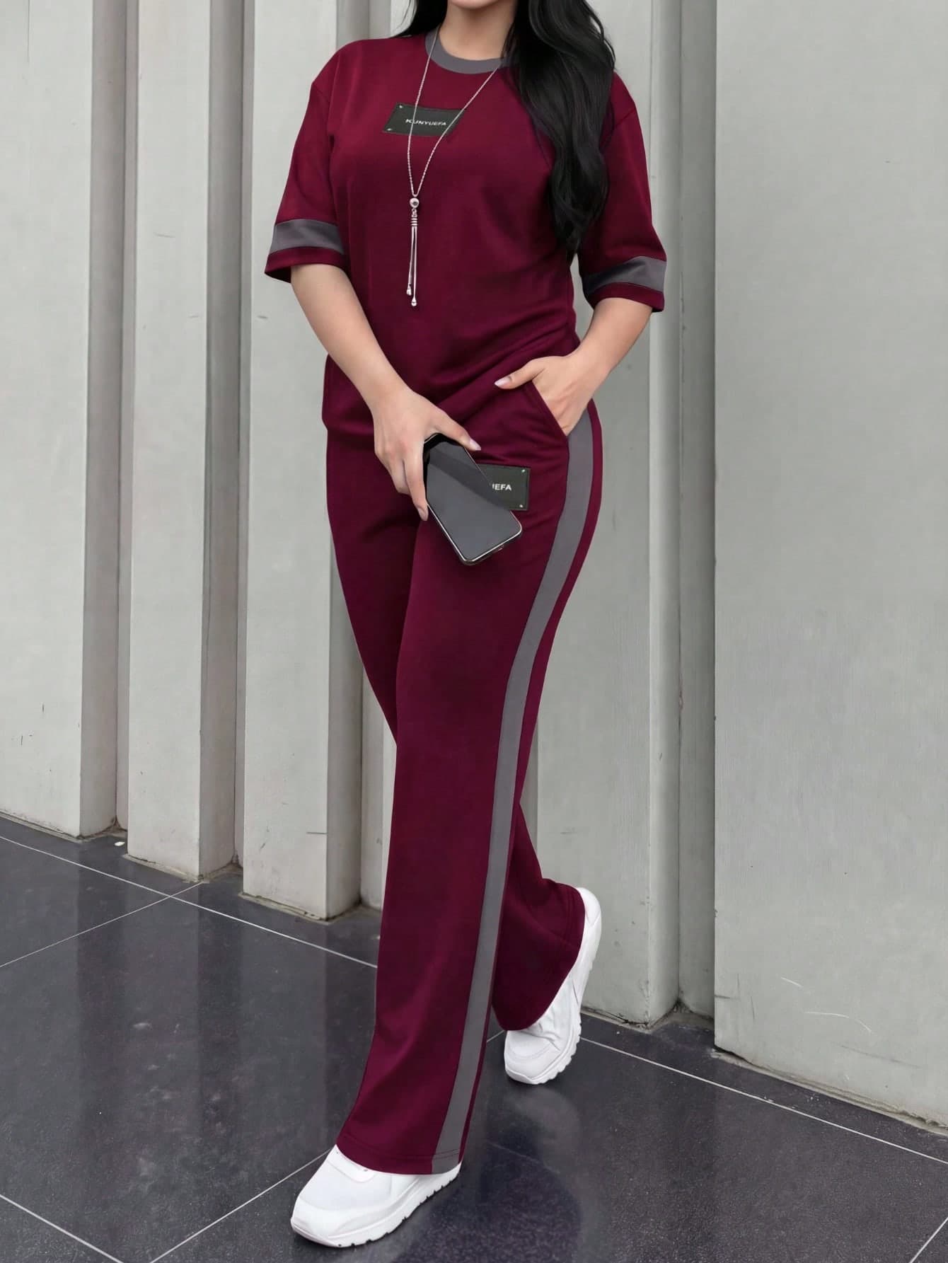 2pcs Women's Spring/Autumn Round Neck Short Sleeve T-Shirt And Elastic Waist Loose Pants Set, Casual Daily Wear Summer Elegant