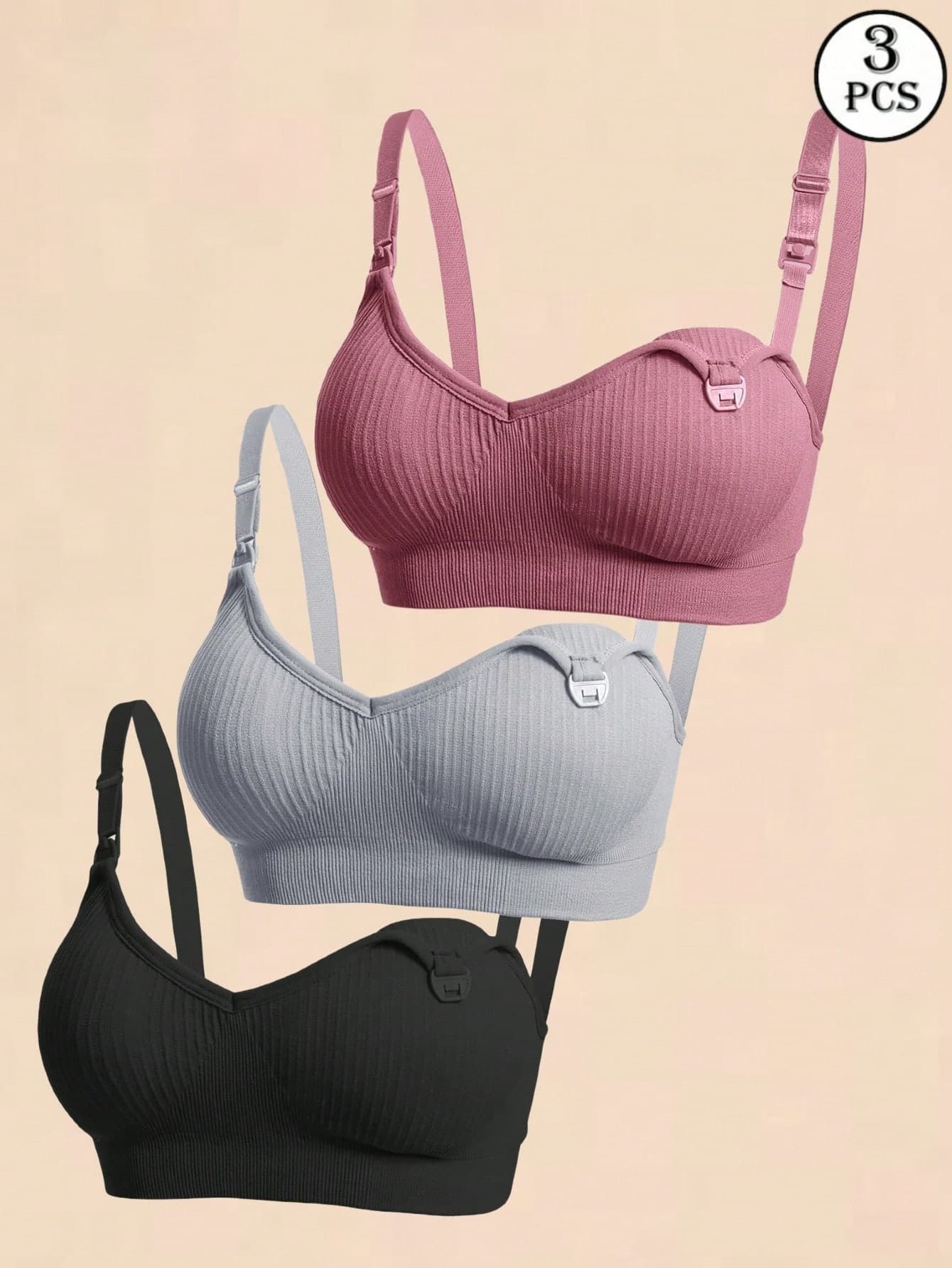 Hart & Haze 3pcs Nursing Bras For Pregnant/Breastfeeding Women, Front Button Closure Comfortable Maternity Bras