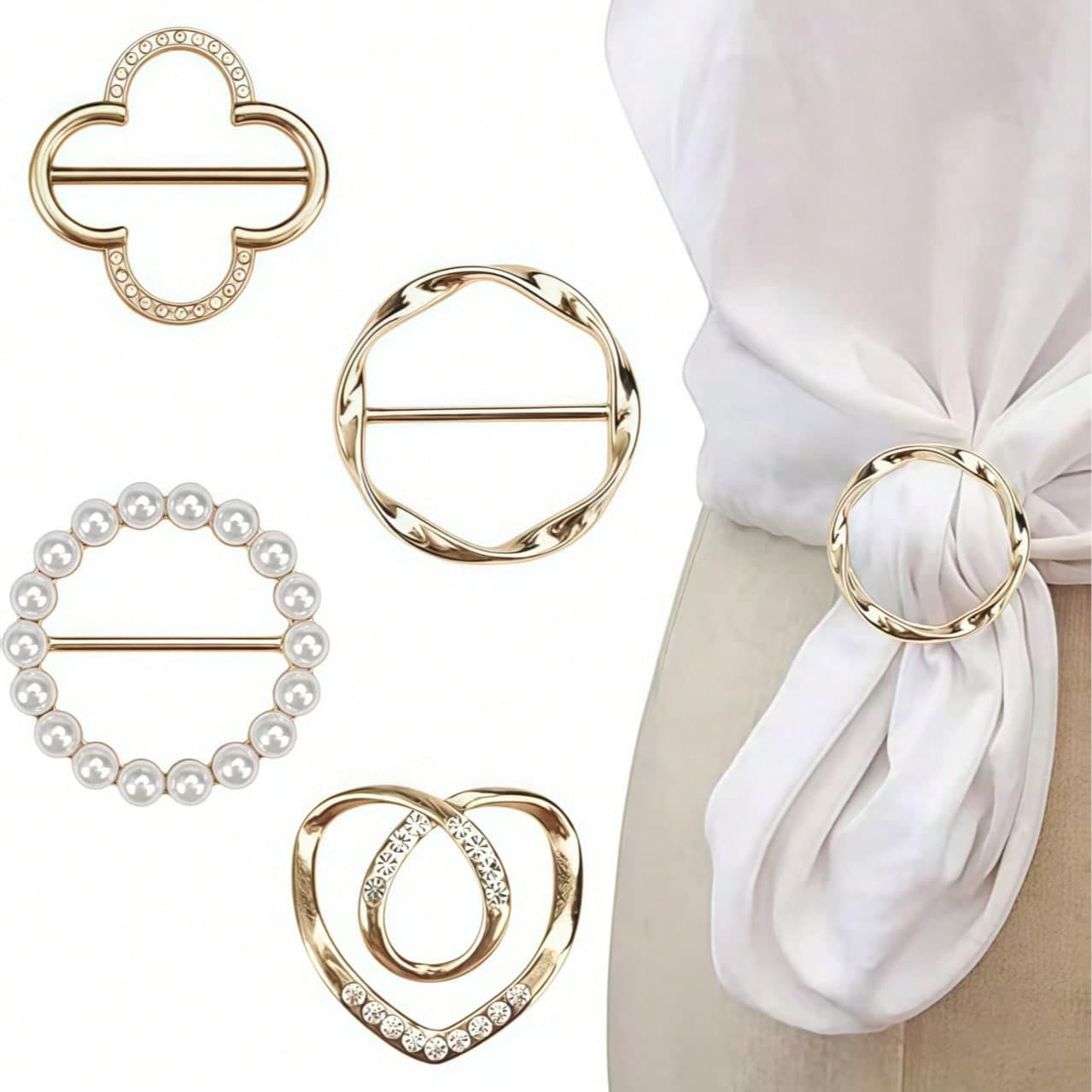 4pcs Women's Metal Scarf Clips - Tie Clip Shirt Collar Clamp Knot Button, Fashion Circle Shaped Clothing Fastener Valentine's Day,Holiday,Travel Essential