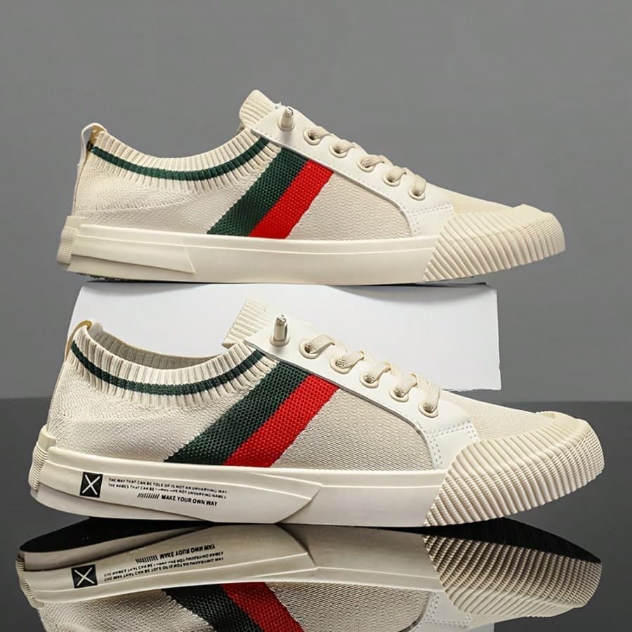 OBOVAY Men's Stretch Knit Casual Sneakers, Easy To Wear And Take Off, Breathable, With Stripe Decor, Suitable For Daily Wear And Outdoor Activities