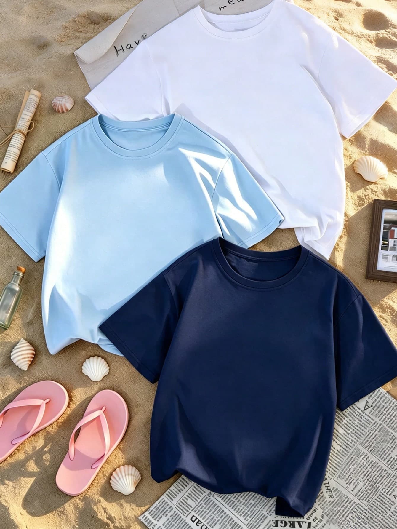 3pcs/Set Summer New Minimalist Casual Round Neck Short Sleeve T-Shirt, Fashionable Versatile Tops For Women