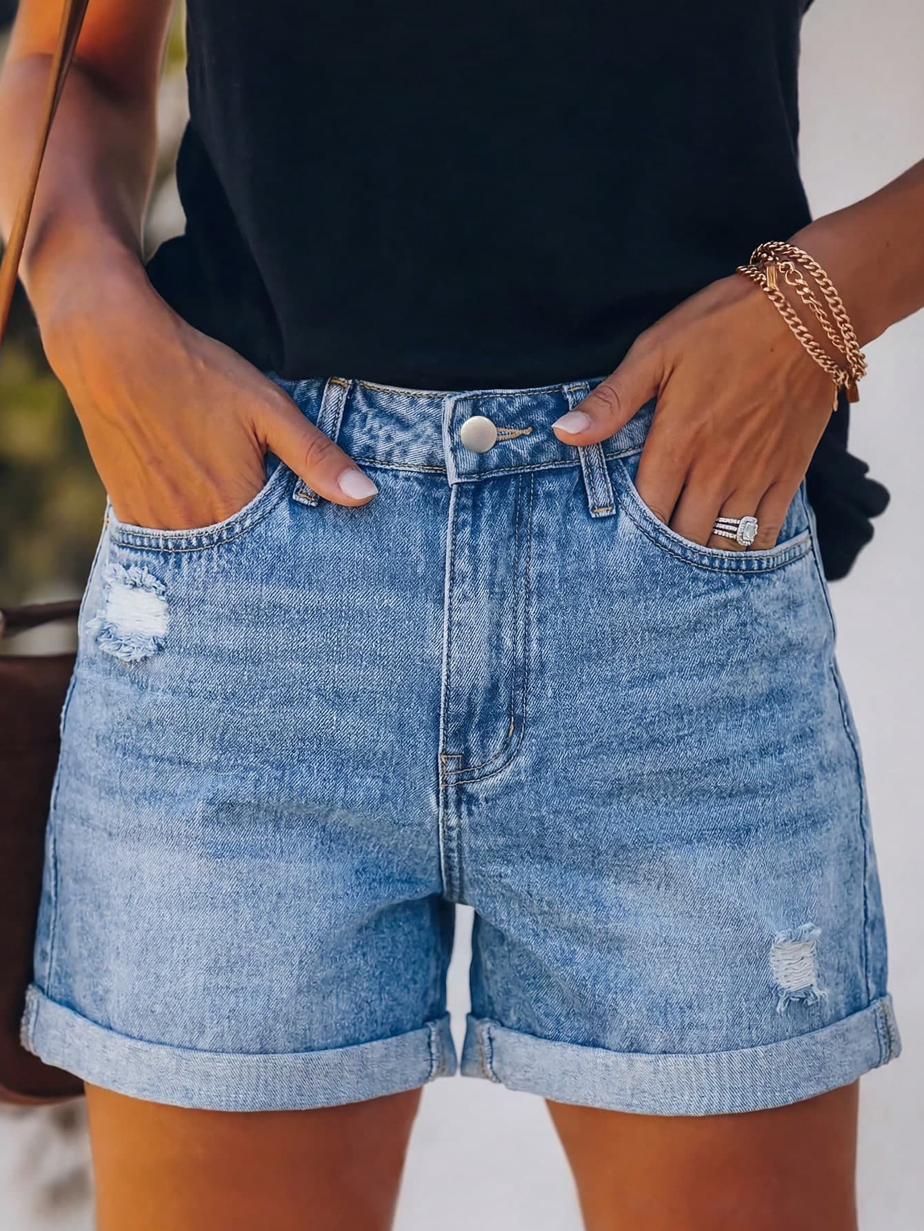 Summer New Casual Loose Washed Plain Color Jeans For Women, American Street Style, Versatile Vacation Vibe