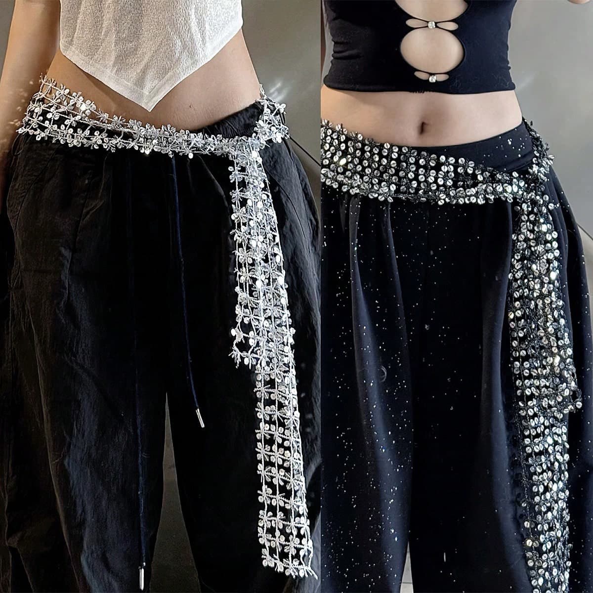 1pc Women's Shiny Tassel Belly Dance Waist Scarf, Adjustable Jazz Dance & Flamenco Hip Wrap, Bohemian For Carnival Party Rave Stage Performan School