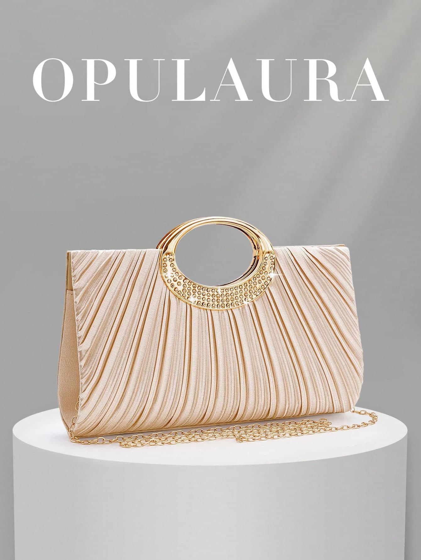 OpulAura Sparkling Crystal Rhinestone Evening Clutch Bag, Elegant Pleated Glitter Design With Metal Chain Strap, Glamorous Shiny Party Purse For Women, Brides, Perfect Match For New Year Outfits And Party Dresses. Suitable For Various Occasions Like Parties, Weddings, Proms And Galas.