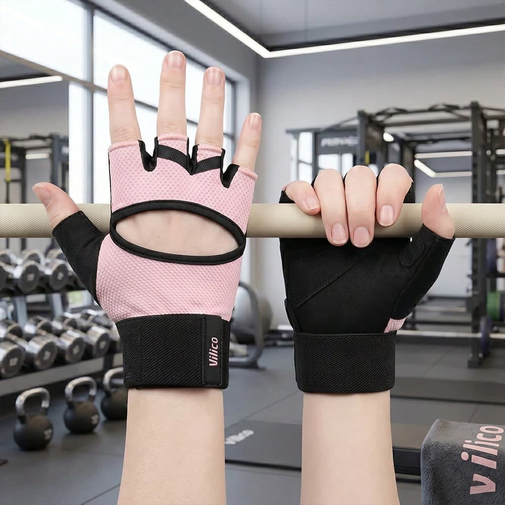 VILICO 1 Pair Adjustable Half Finger Breathable Sports Gloves, Suitable For Weightlifting, Dumbbell Training, Cycling, Fitness Training, Gym Accessories, Sports, Gym, Home Workout, Women Fitness Gloves, Boxing Gloves, Gym Gloves, Men Gym Gloves