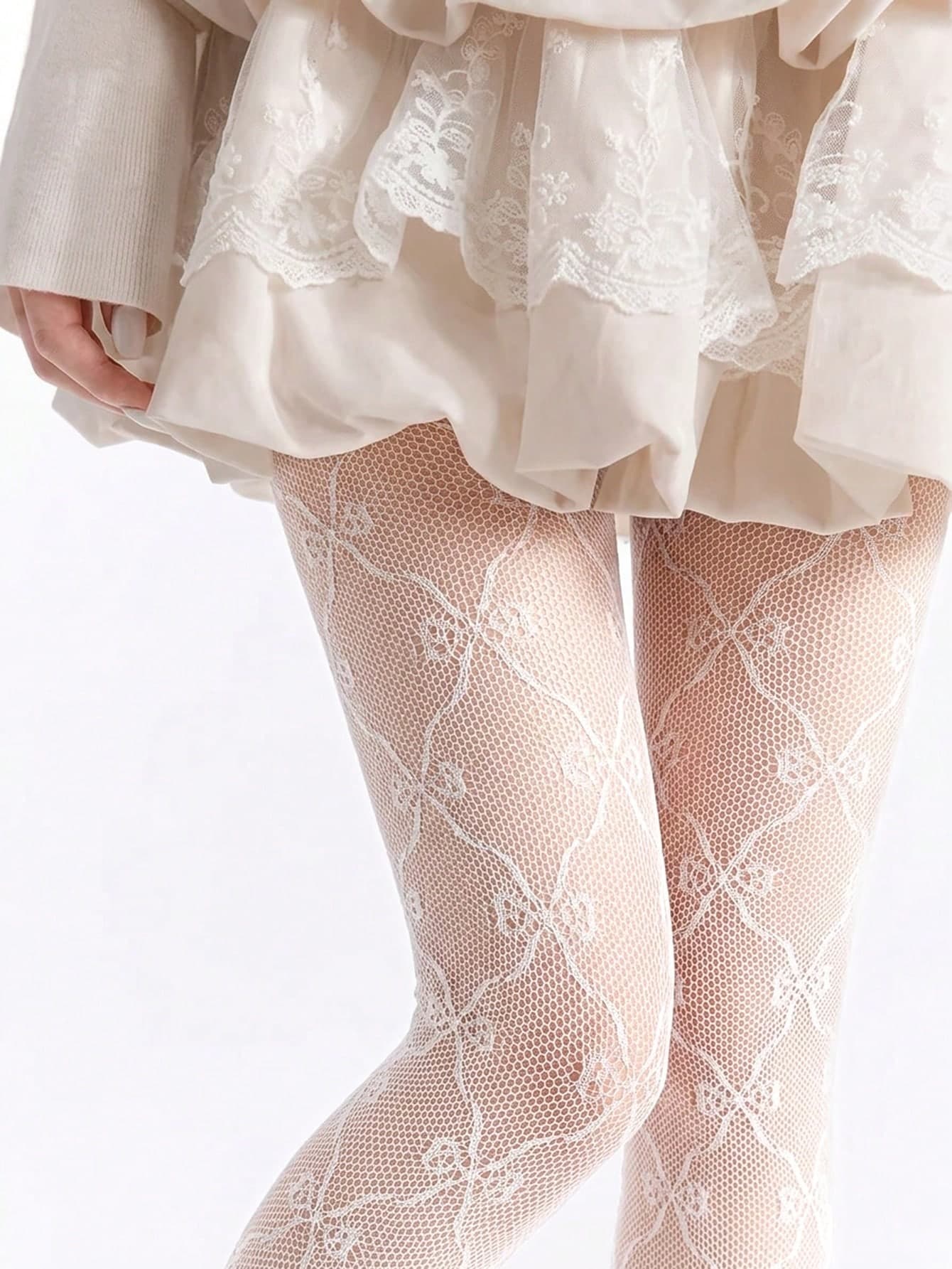 DAZY Bow Mesh Printed Leggings, Suitable To Pair With Skirts