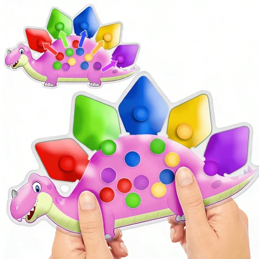 Dinosaur Color Sorting Sensory Toy - Soothing Emotions, Fine Motor Color Matching Game, Ideal For Airplane/Road Trips, Preschool Learning Activities, Montessori Toys For Calm Sensory Play, Suitable For Children 2+ And Adults
