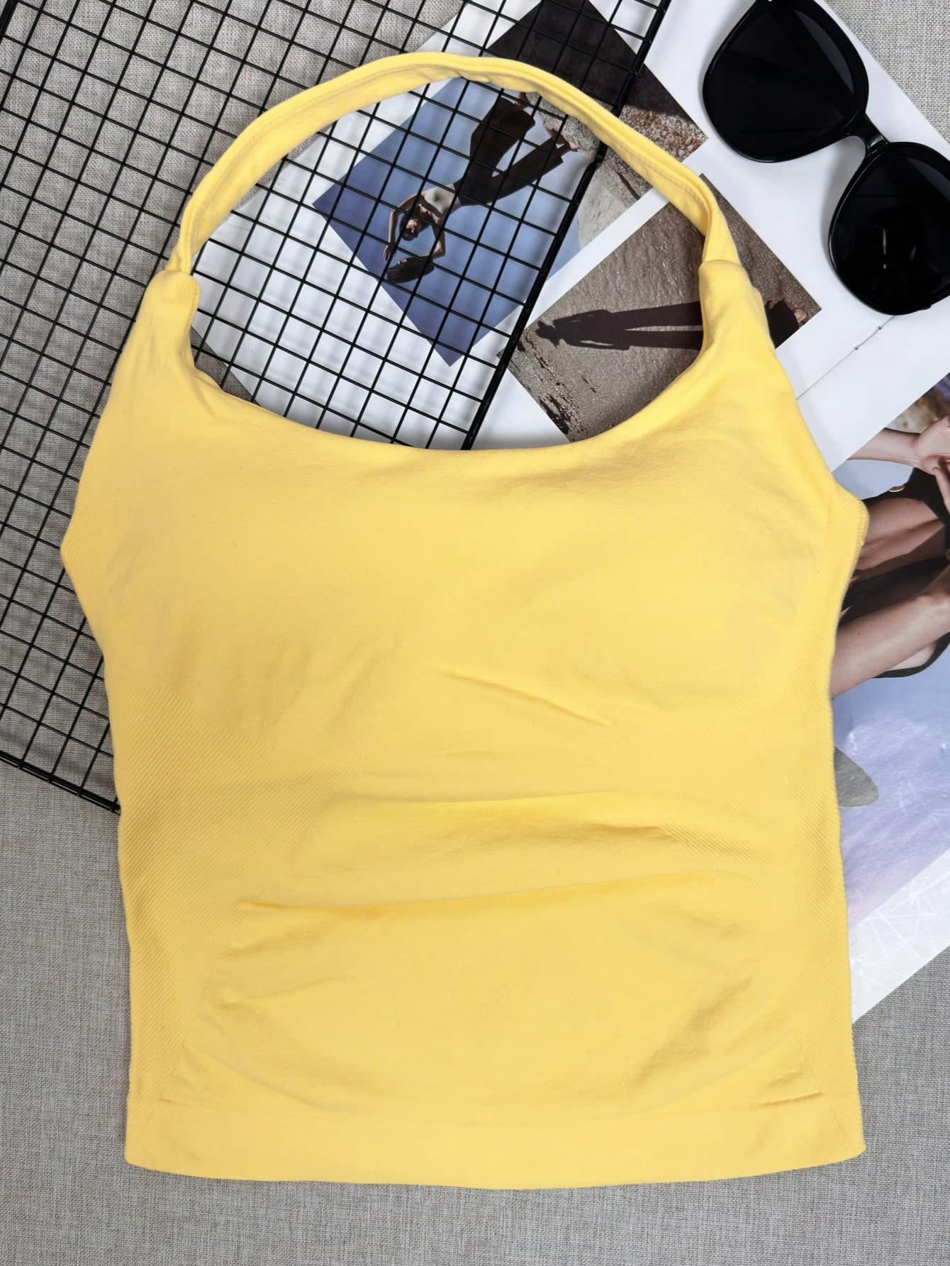 Seamless Long Camisole Women's Fitness Tank Top With Removable Bra, Sports Yoga Vest