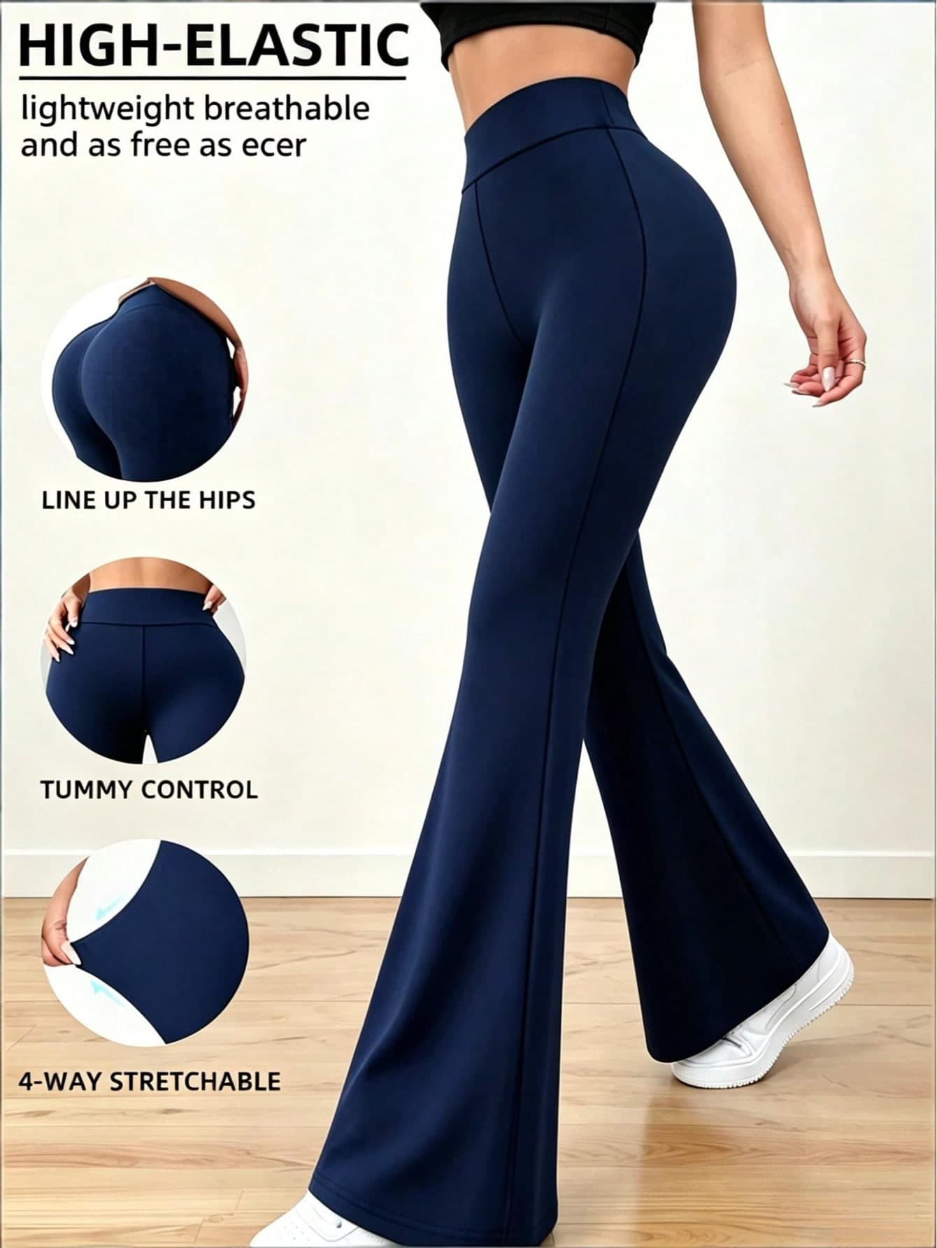 High Waist Casual Sports Pants, Summer Wide Leg Yoga Running Training Bell Bottom Trousers With Elastic Waistband