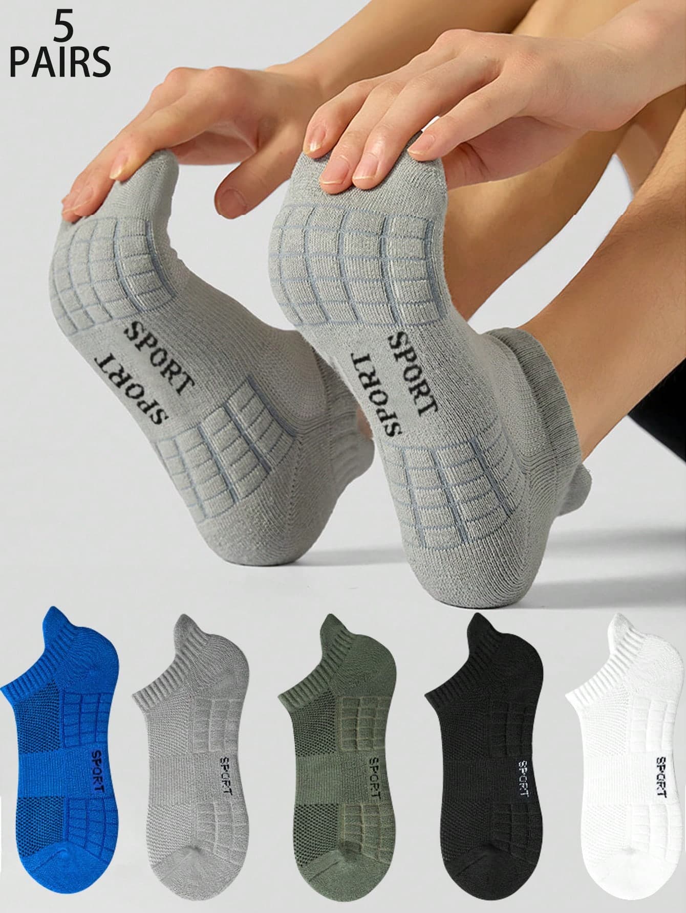 5 Pairs Men's Short Socks, Moisture-Wicking Non-Slip Towel Bottom Socks, Suitable For Sports And Outdoor Activities