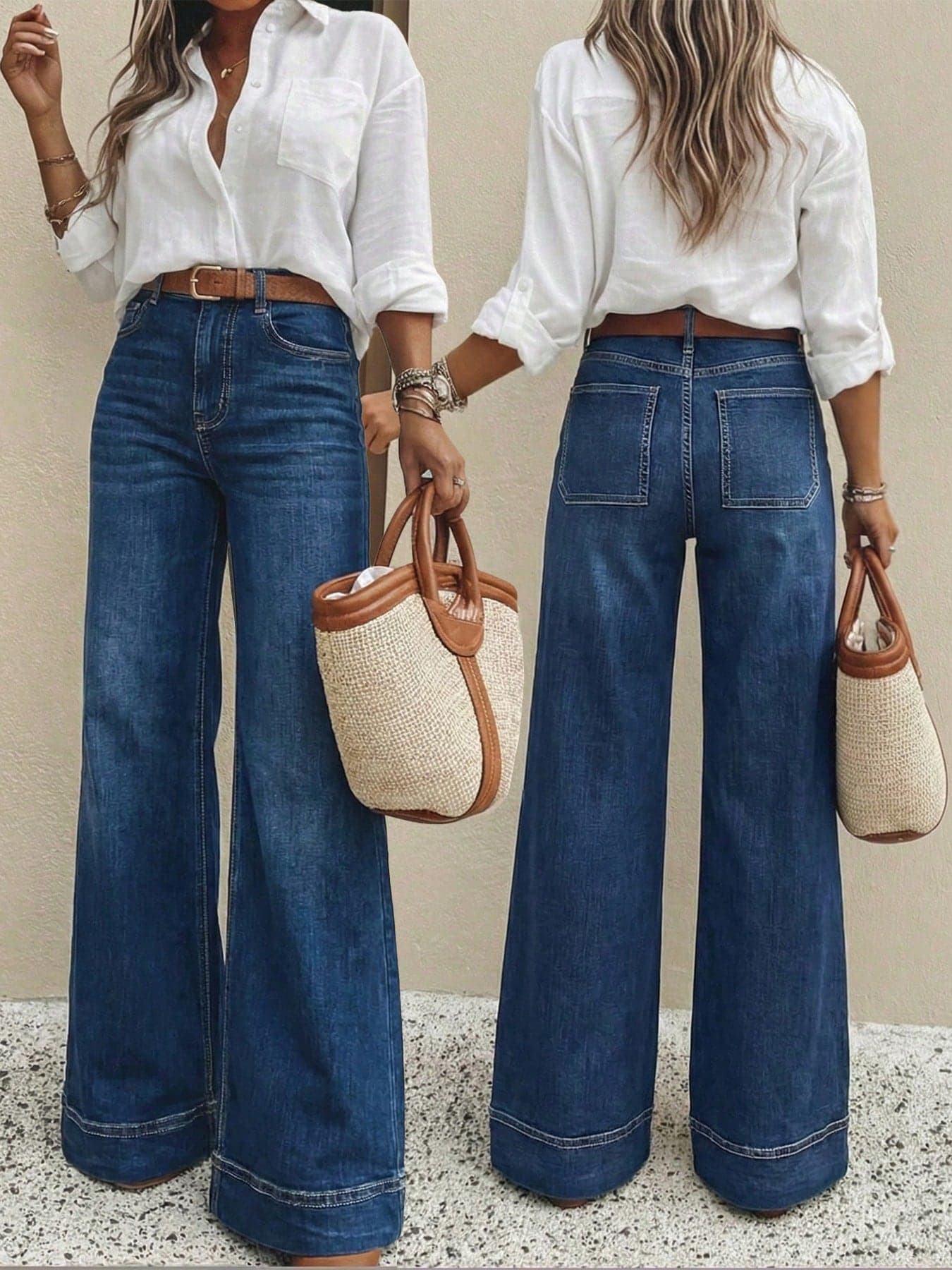 Women's Pocket Button Casual Versatile Daily Wear Flare Leg Jeans Spring