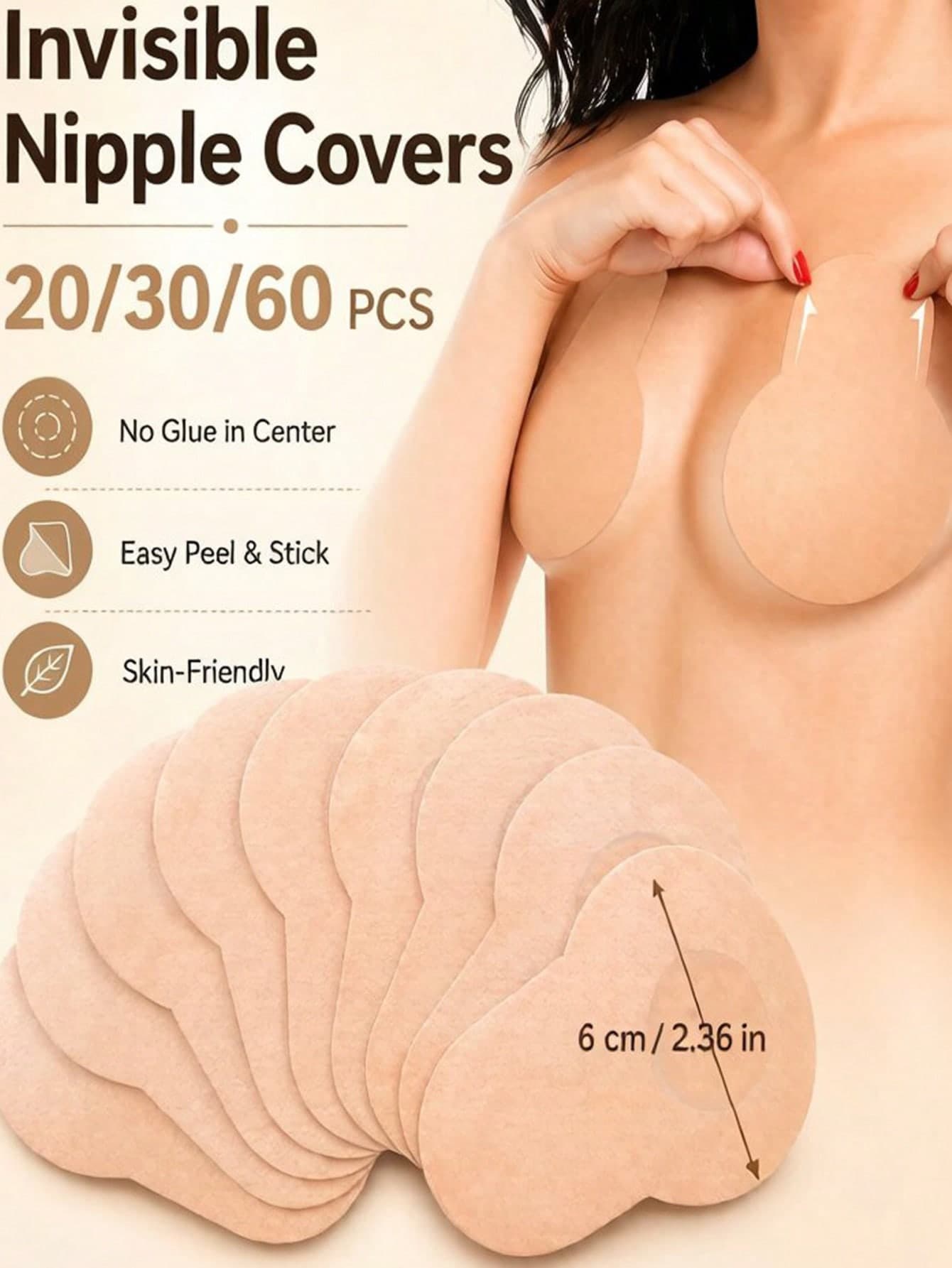 20/30/60Pcs Lifting Nipple Covers, Disposable Breast Lift Tape Pads, Invisible Adhesive Nipple Patches, Waterproof & Breathable For Backless, Strapless Outfits