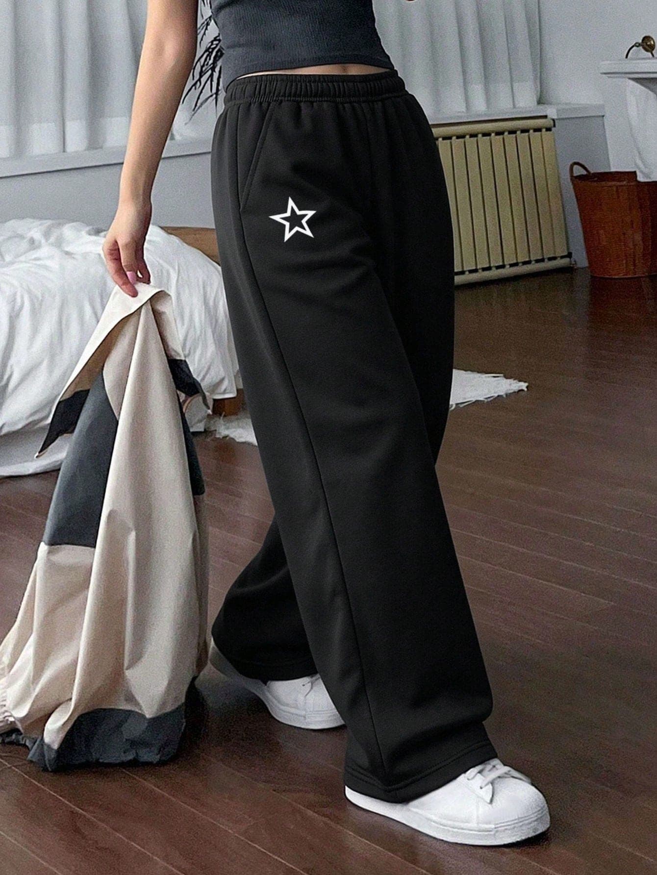 1pc Tween Girls Casual VersatilAll-Matchic Slouchy Star Print Pants, Autumn/Winter