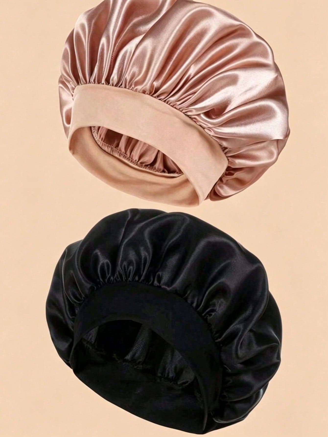2pcs Silk Sleep Cap, Satin Hair Cap, Soft Elastic Silk Sleep Cap, Curly Silk Hair Cover (Black & Gold), Suitable For Beauty Salon, Hotel, Sports, Home And Other Occasions Towel, Washcloth, Skincare