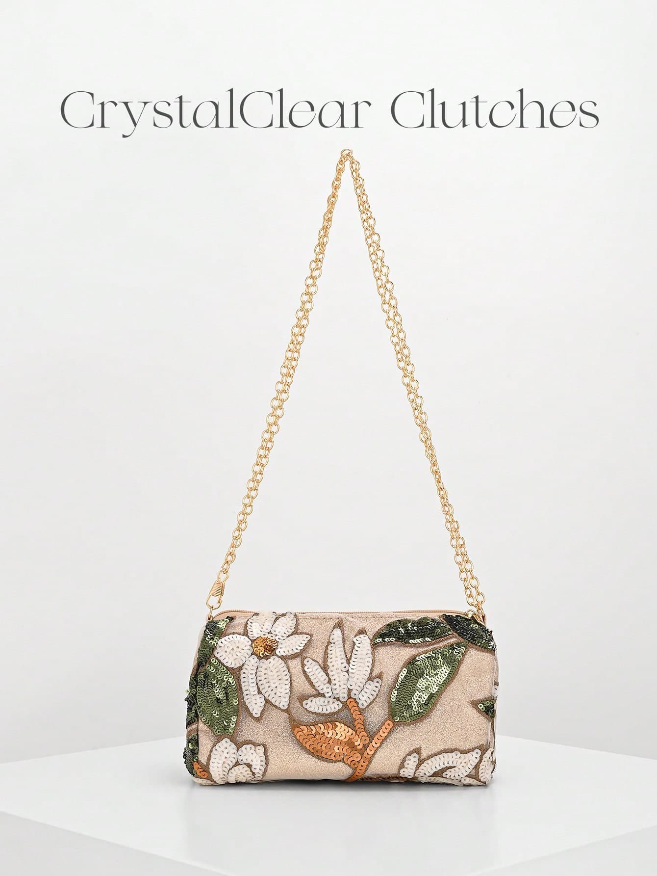 Elegant Sparkling Multi-Color Leaf & Floral Patchwork Crossbody Clutch Bag, Vintage Chain Strap Evening Bag Suitable For Party, Wedding, College Student, Office Lady, Randomly Patterned ,Sequin