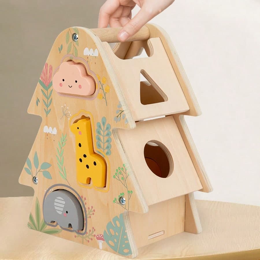 Wooden Tree Sorting Game And Animal Matching Game - Early Learning Educational Toy For Toddlers 2+, Portable "Smart House" Stacking Puzzle, Gift To Develop Fine Motor Skills For Boys And Girls
