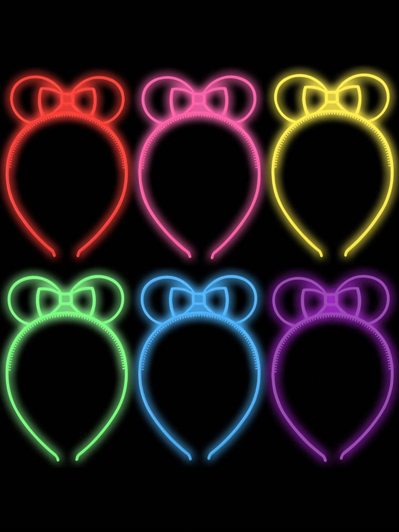 6pcs Bow Mixed Glow-In-The-Dark Headbands, Women's Luminous Hair Hoops, G Irl Birthday Party Decorative Fluorescent Headwears, Night Theme Party Hair Accessories, Bridal Shower Photo Props, Wedding Decor, Babe Shower Decor, Street Party Decor, Holiday Celebration Supplies, Cosplay Supplies, Bow Decor, Birthday Gifts, Party Favors