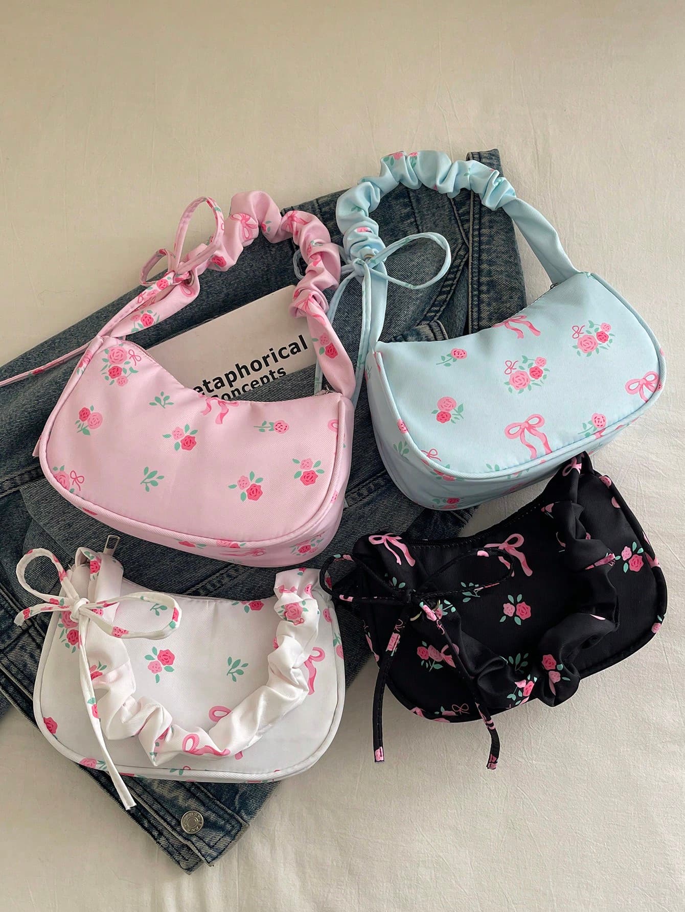 1pc Pleated Strap Women's Shoulder Bag, Tie-Up All-Over Print Underarm Bag, Cute & Elegant Ladies Handbag, Lightweight & Portable, Can Store Wallet, Purse, Cosmetics, Suitable For Commuting, Shopping, Matching Summer Outfits, Travel Essential, Great Gift