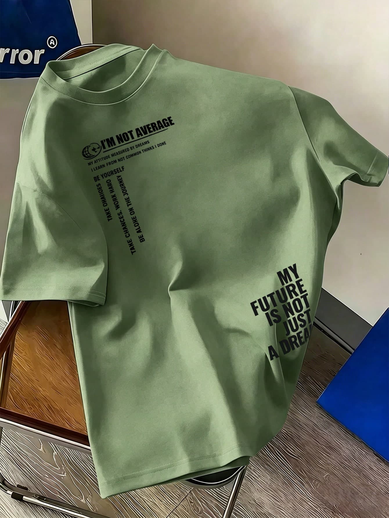 Boys' Loose Fit Green T-Shirt With Inspirational Slogan, Casual Street Style, Summer