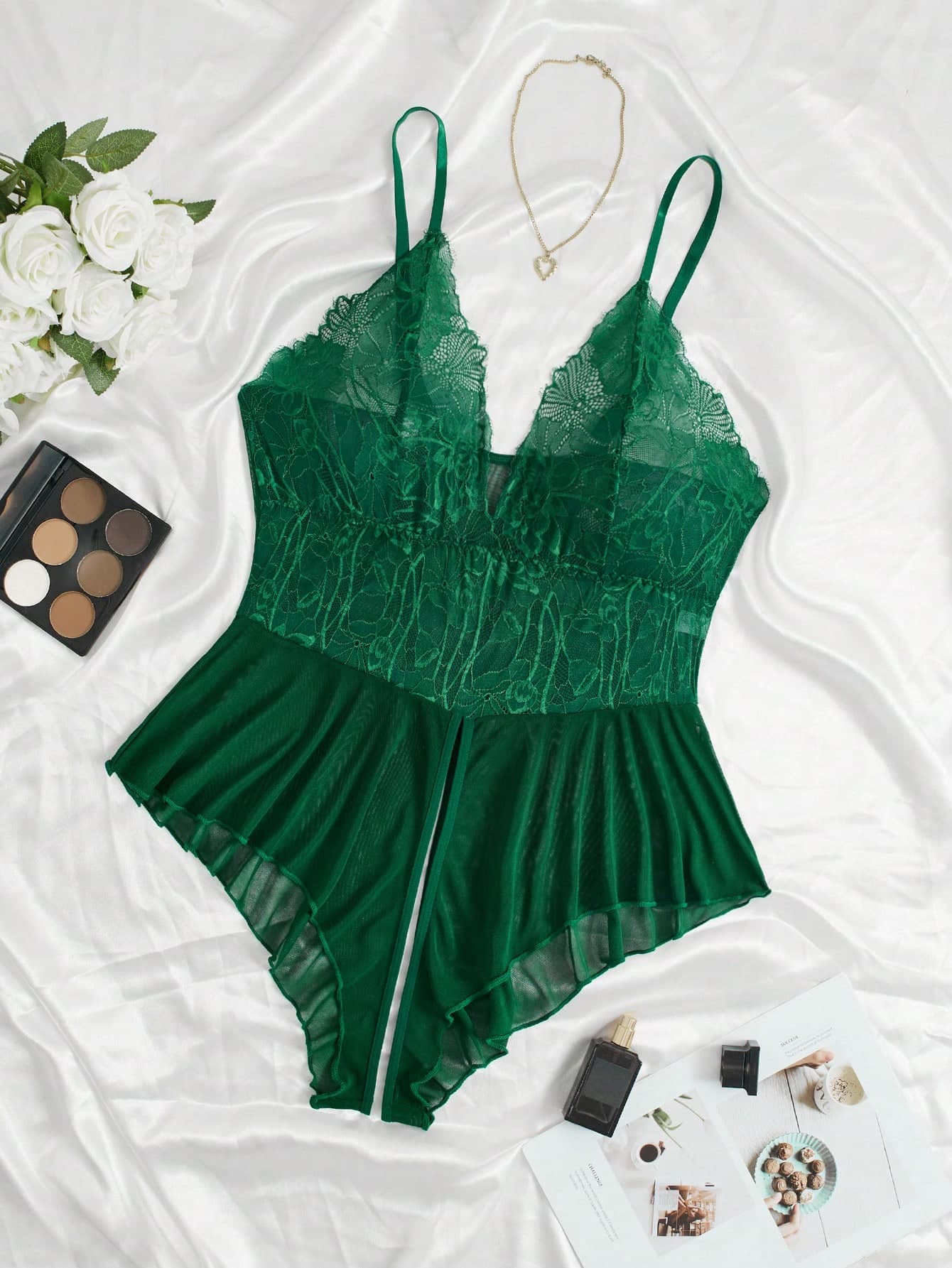 Plus Size Women Lace Patchwork Sexy Lingerie Bodysuit