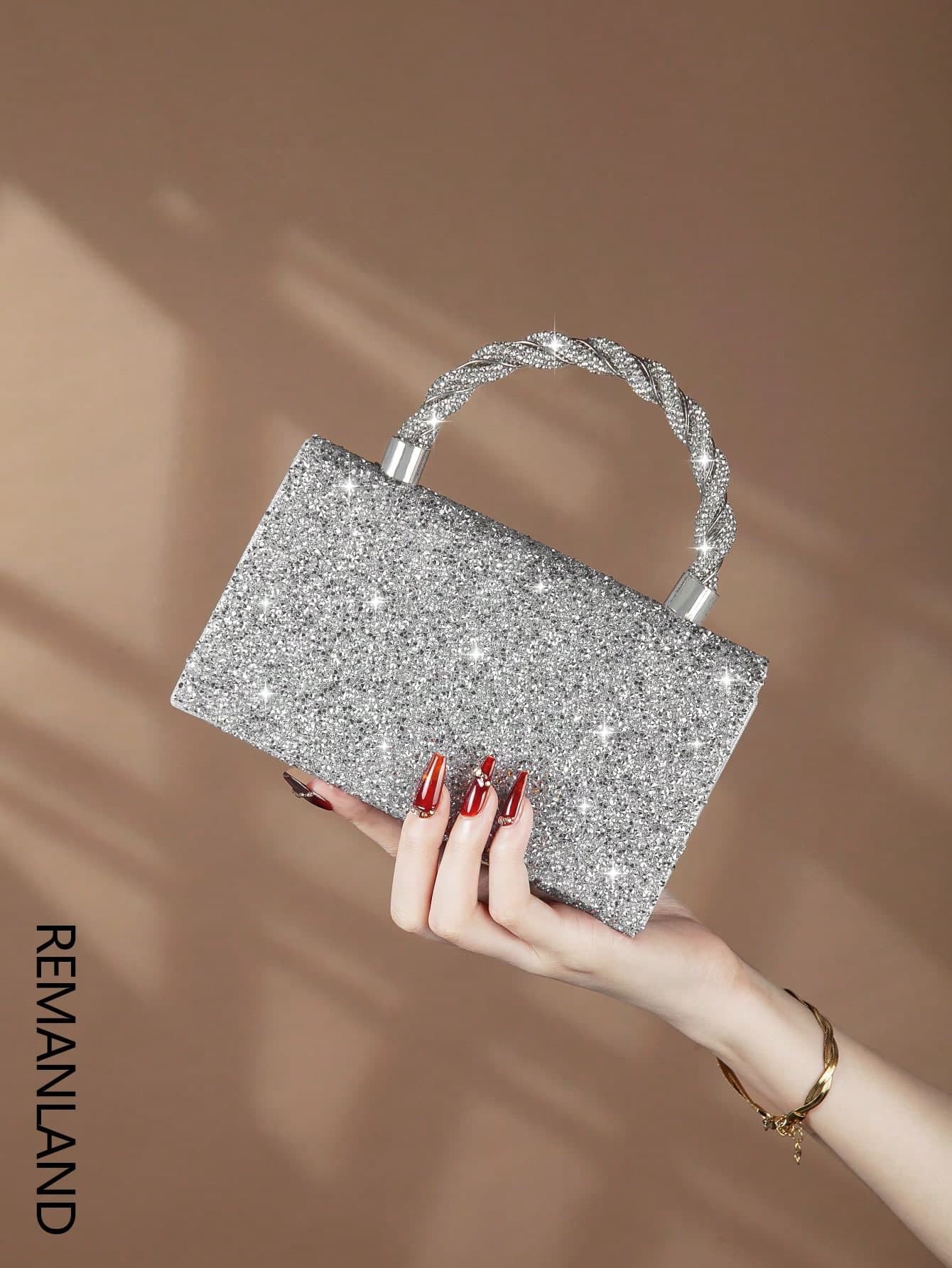 REMANLAND Fashionable Elegant Diamond Handbag With Shoulder Strap, Evening Clutch