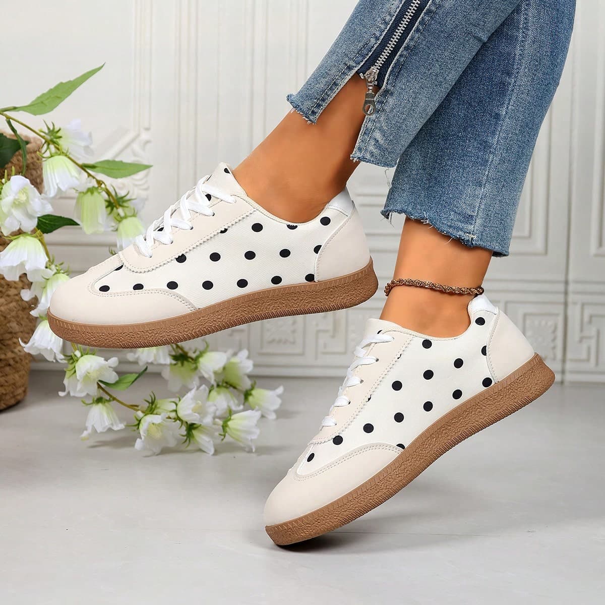 Women's Polka Dot Casual Sneakers, Retro Versatile Soft Bottom Non-Slip Breathable Sports Shoes