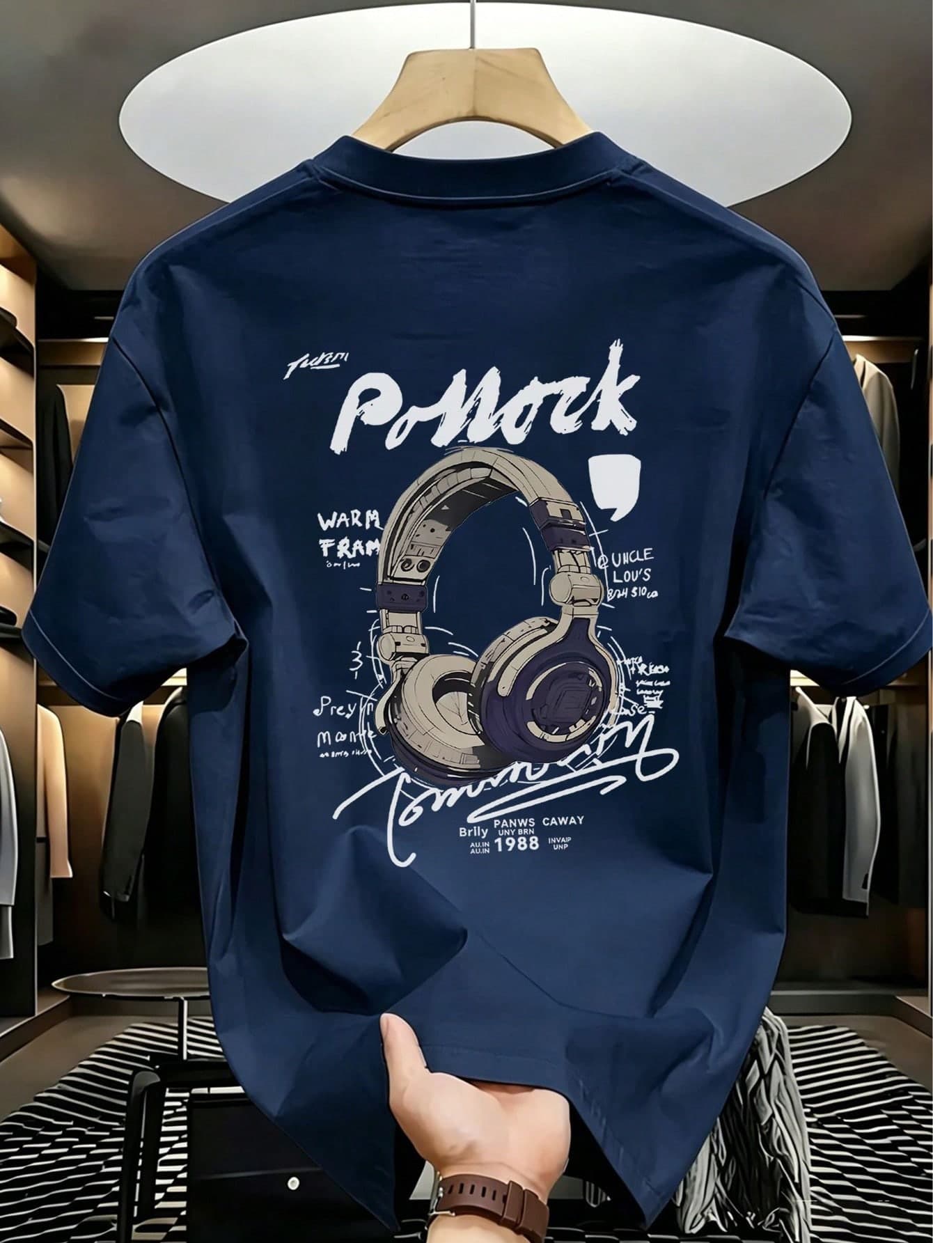 1pc Tween Boys' Casual Music Headphone Print Short Sleeve T-Shirt, Summer Top For Young Students