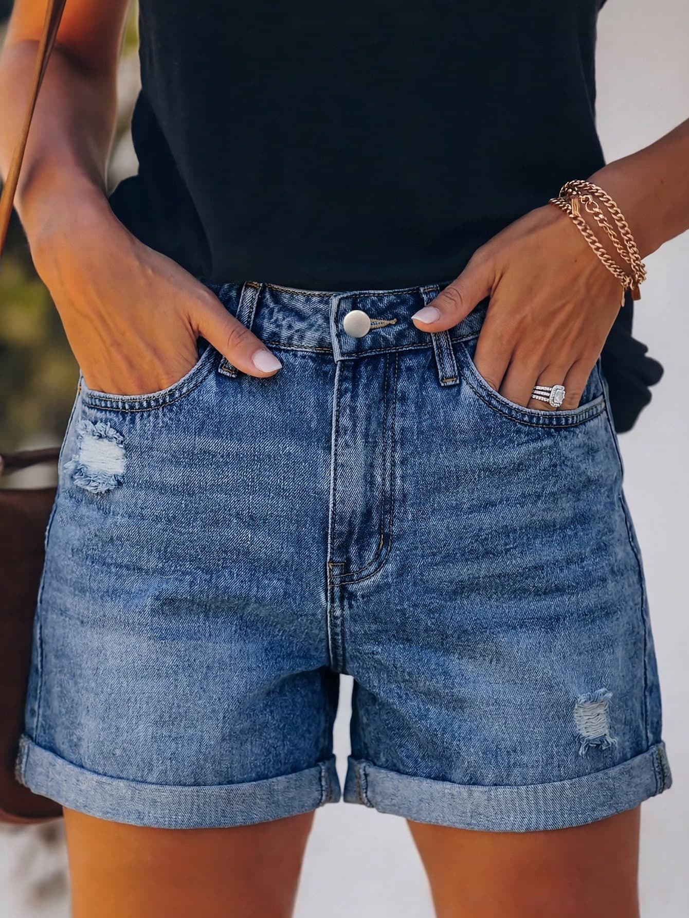 Casual Distressed Washed Loose Fit Denim Jeans For Women, Summer New Versatile Vacation Style