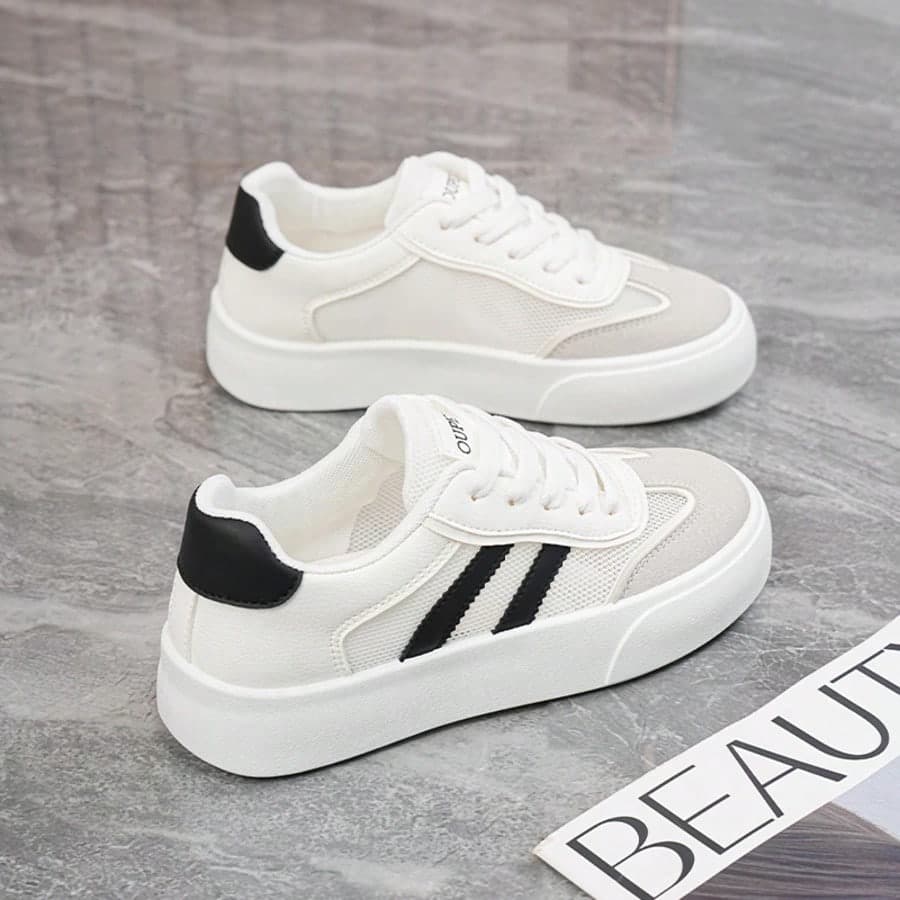 New Women's Perforated Classic White Sneakers, Mesh Casual Sports Shoes