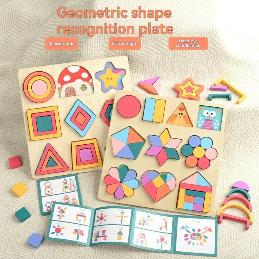 Montessori Early Education Cognitive Matching Wooden Geometric Shapes Puzzle, Intelligence Development Toy For Children Aged 3-6, Montessori Early Education Shape And Color Recognition