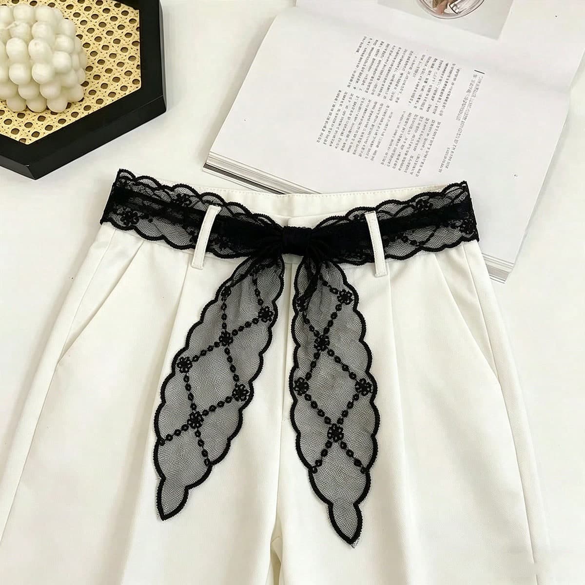 Black Lace Belt For Women, Versatile Denim Accessory, Can Be Used As Scarf Or Waist Belt, Fashion Long Scarf Waist Belt, Floral Lace Trim Scarf, Lace Headband Hair Wrap Neck Scarf, Lightweight Embroidered Lace Scarf, Elegant Lace Waist Decor, Women Accessories