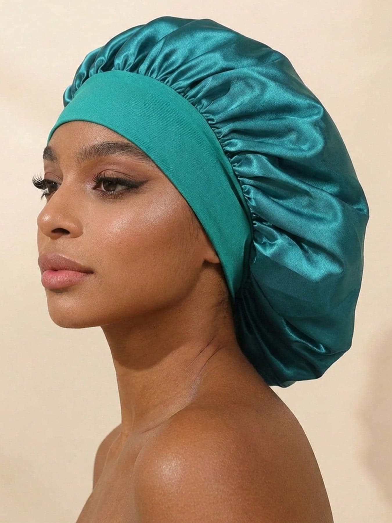 Awegeo 1pc Women's Wide Brim Elastic Satin Bonnet, Comfortable Breathable Hair Care Cap For Casual Daily Wear,Beach,Travel