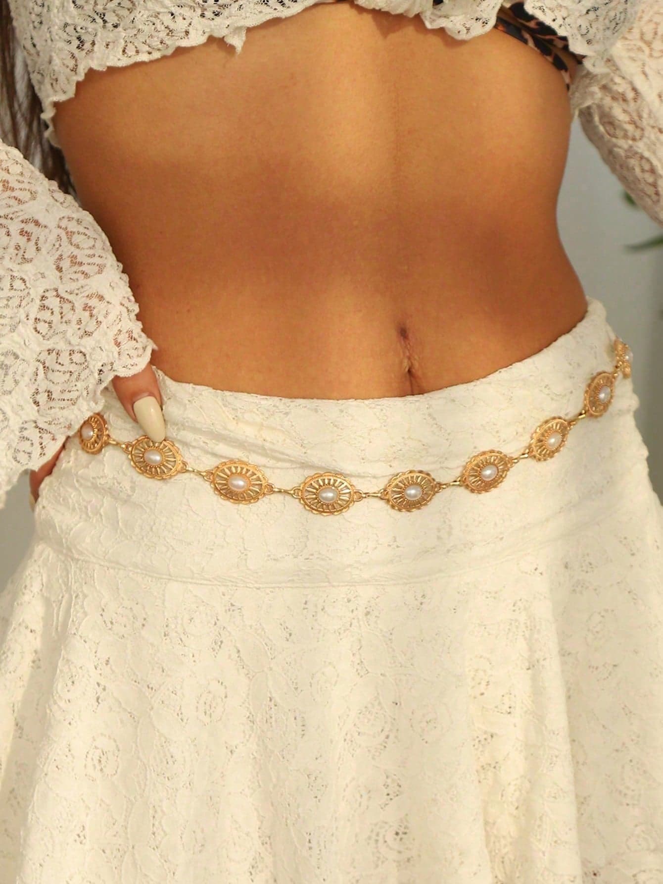 1pc Vintage Hollow Design High-End Faux Pearl Waist Chain, Suitable For Beach, Vacation, Party And Daily Wear, Perfect Gift For Holiday Celebration