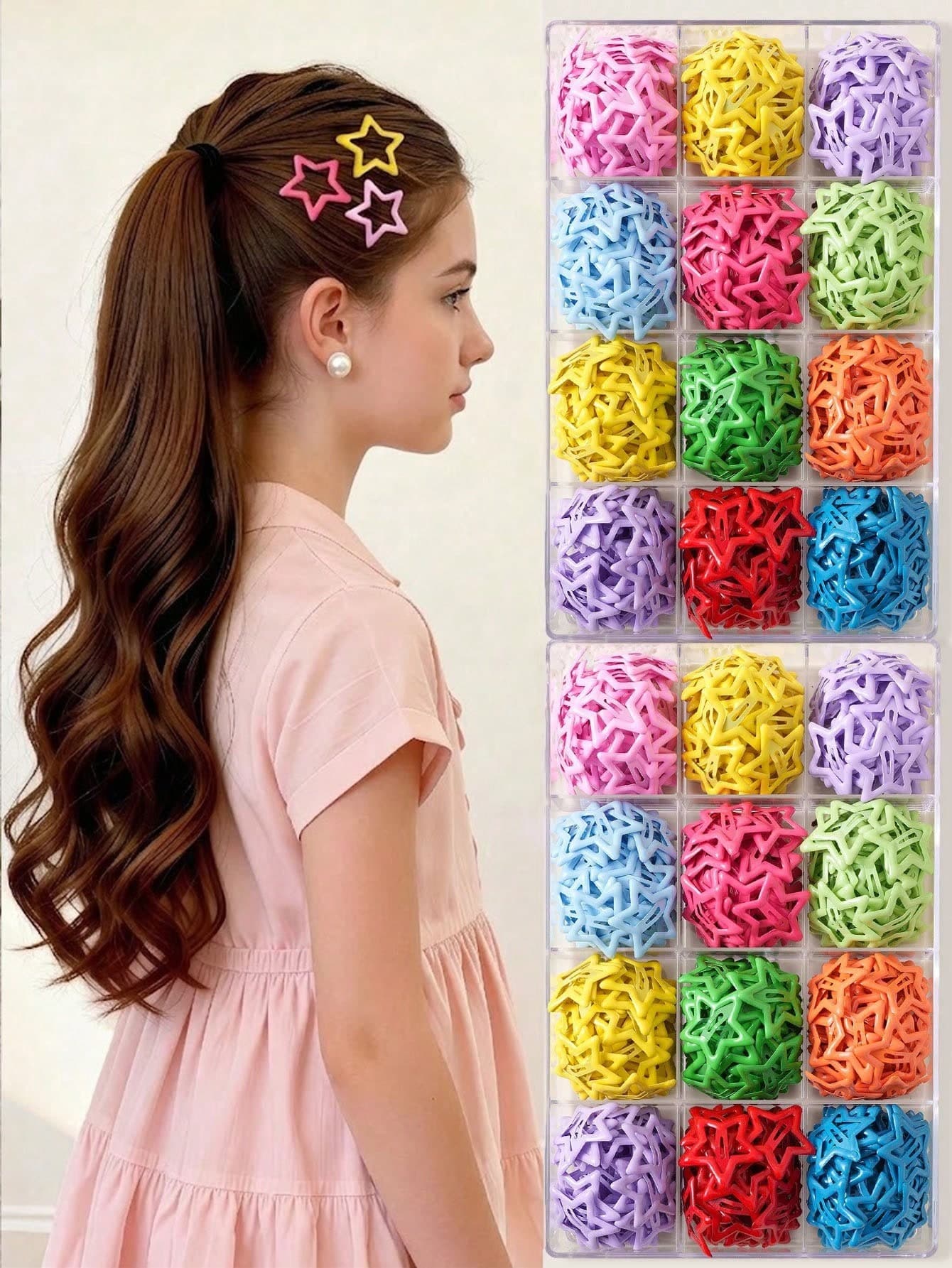 30/60/90pcs/Set Colorful Star Hair Accessories For Girls, Simple & Cute, Shiny Surface. Includes BB Clips, Side Clips, Hair Clips, Bangs Clips And Loose Hair Clips, Suitable For Daily Use