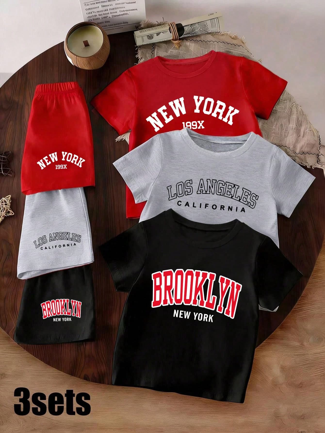 Baby Boy Letter Print Short Sleeve And Shorts 3-Piece Set