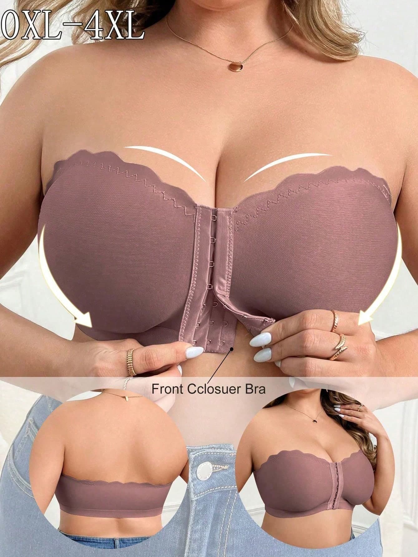 Plus Size Solid Color Front Button Closure Casual Wireless Bra