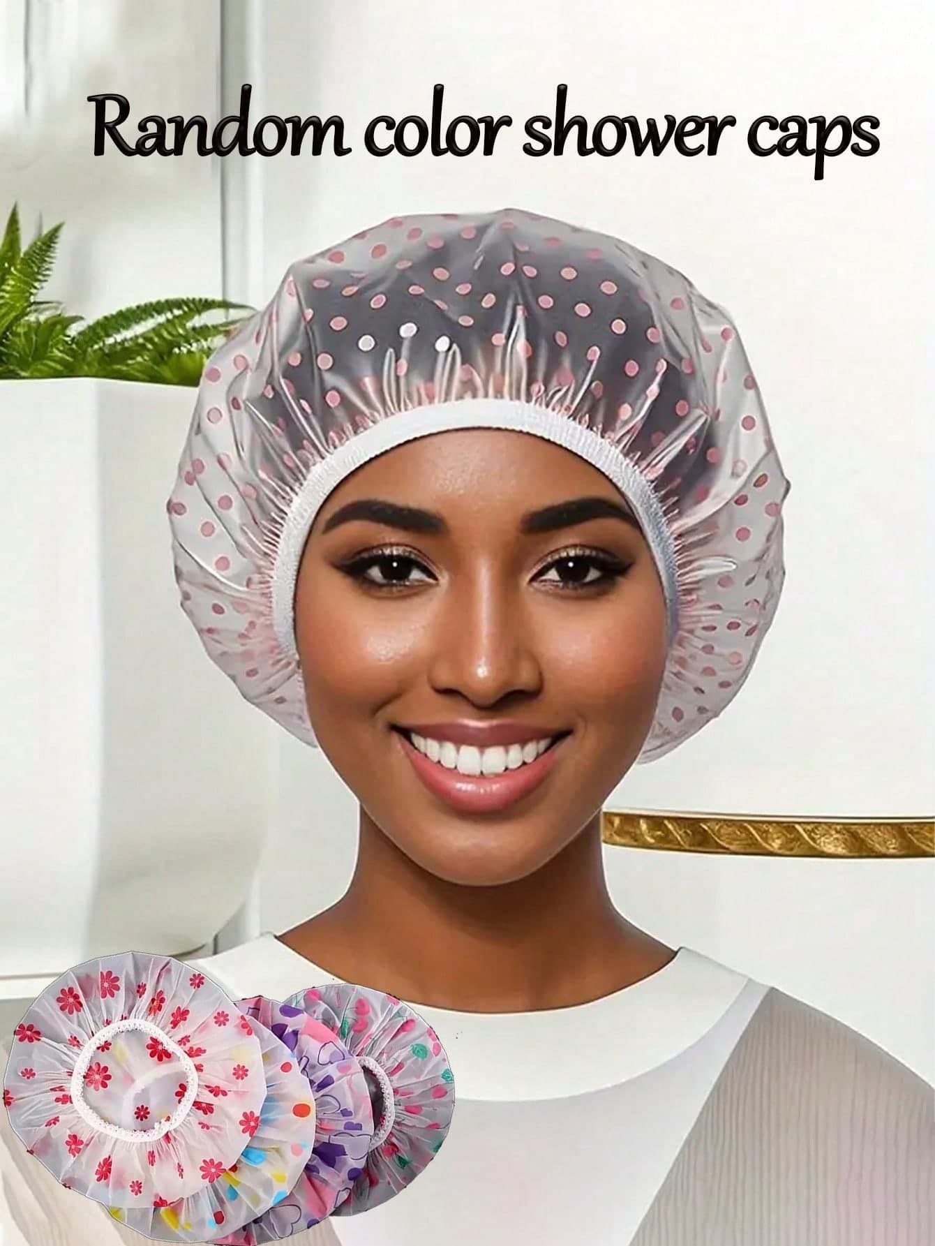 10pcs/Set Random Color Waterproof Shower Cap, Printed Bath Tub Cap, Dust-Proof Shower Hat, Thick Shower Cap For Home Travel, Salon Spa Shower Cap, Bathroom Accessories, For Women
