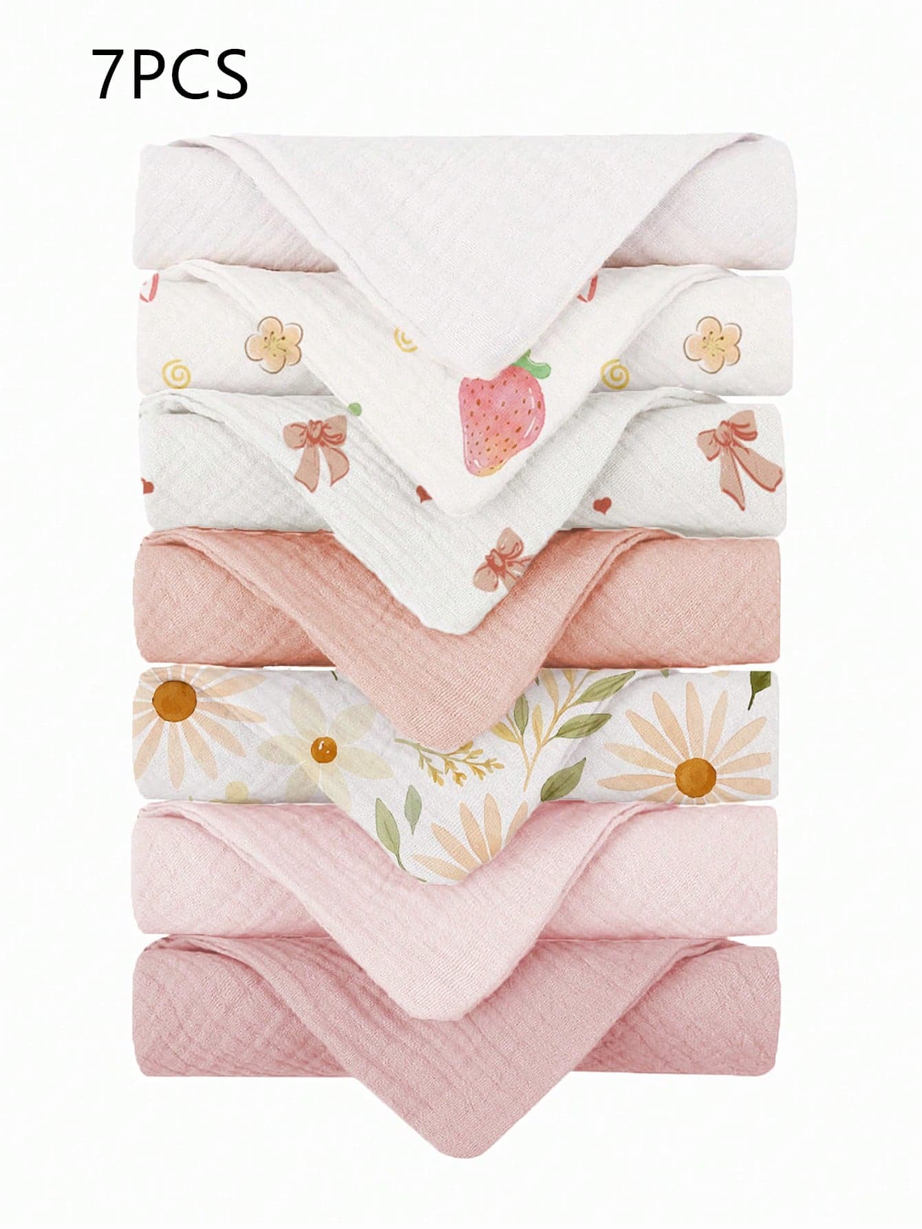 7pcs Soft & Comfortable 100% Cotton Baby Bibs, Solid Color, Floral, Cartoon Animal Printed Baby Cotton Gauze Burp Cloths, Feeding Handkerchiefs, Essential For Newborns