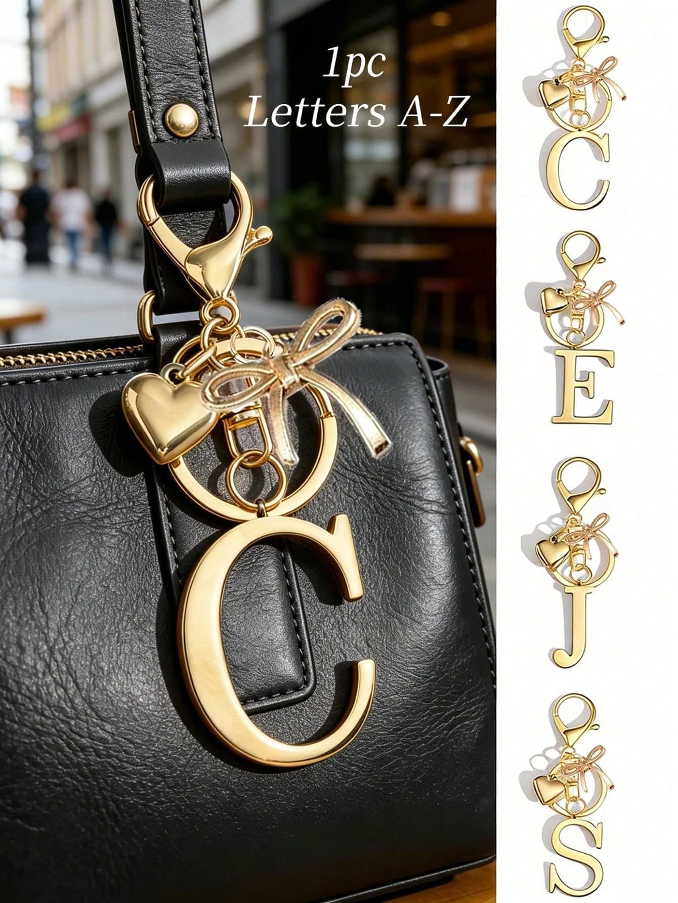 Elegant Gold Letter Keychain, A-Z 3D Letter Pendant Decor With Bow And Heart Pendant, Fashion Alloy Keyring, Backpack Hanging Accessory, Car Key Chain, Suitable For Women's Daily Use, Couples Gift, Classic Minimalist Keychain, Decoration, Bag Accessory, Suitable For Gifting To Friends, Family, Couples, Girlfriend, Important Gift, Holiday Souvenir, Mother's Day Gift
